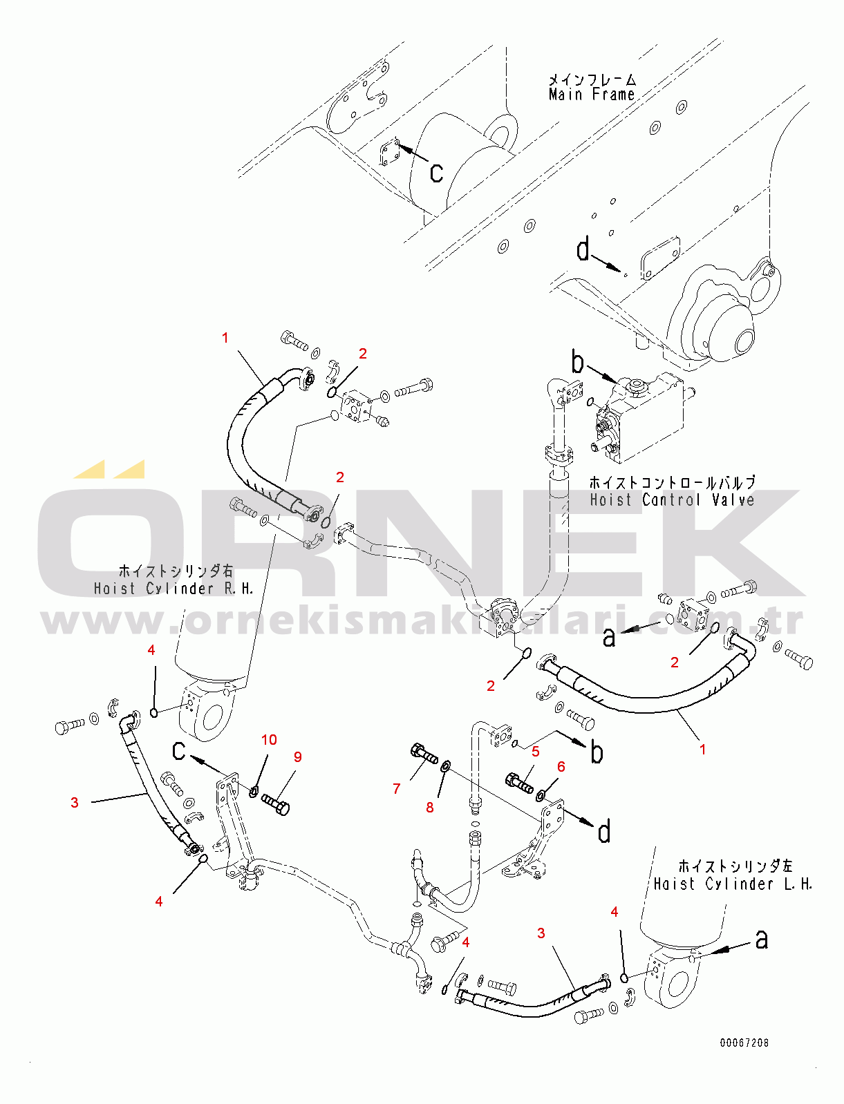 Komatsu HD465-7E0 S/N 10732-UP Steering and Hoist Hydraulic Piping, Hoist Cylinder Piping (3/3) (#10732-)