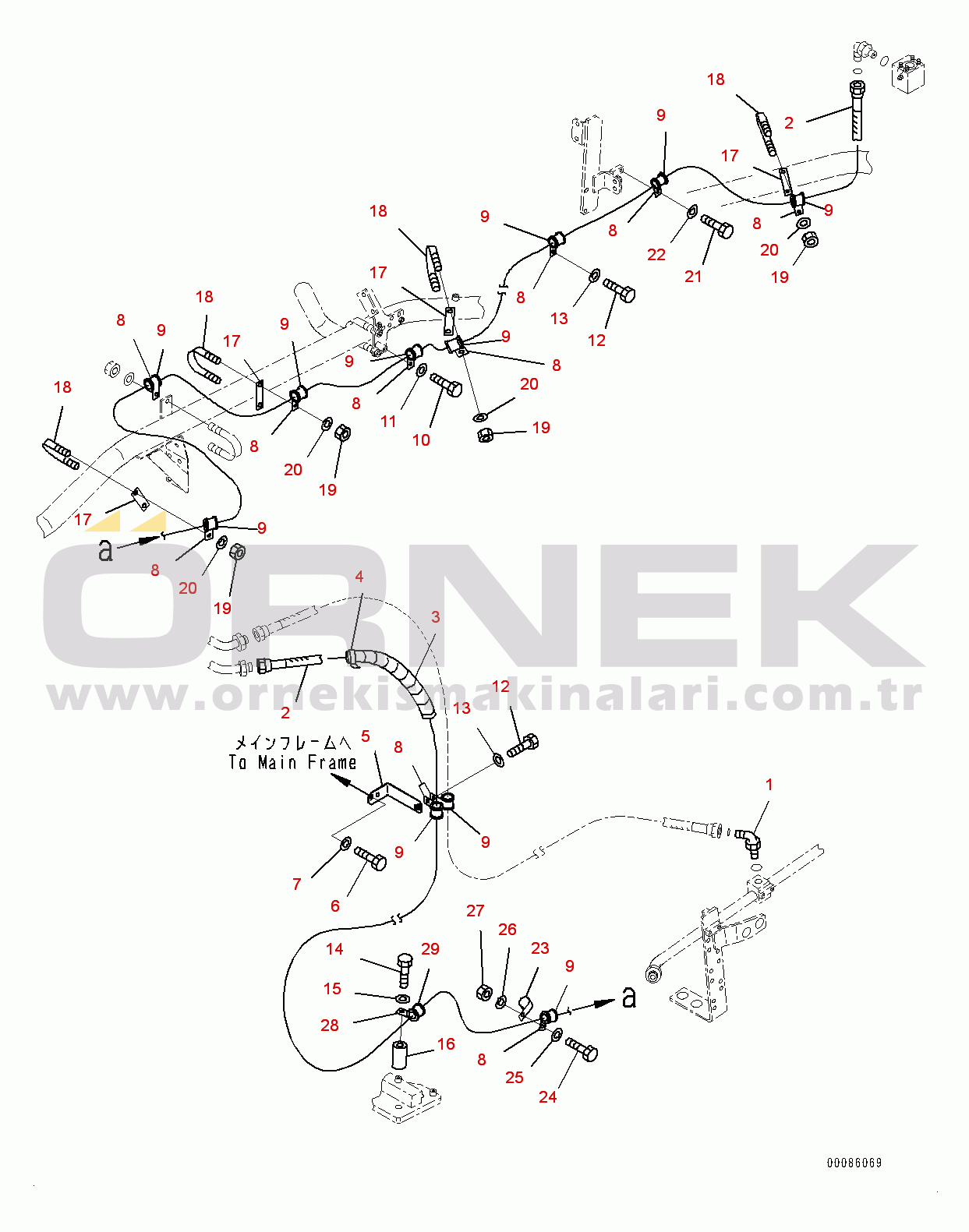 Komatsu HD465-7E0 S/N 10732-UP Steering and Hoist Hydraulic Piping, Steering Oil Cooler Piping (#10732-)