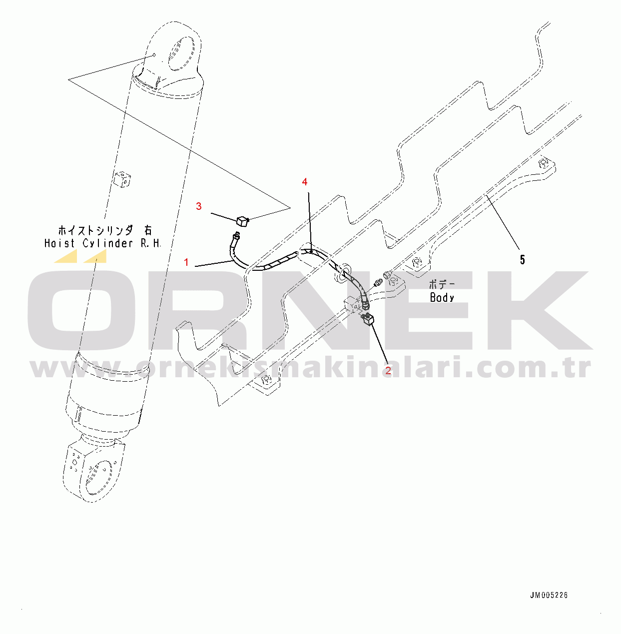 Komatsu HD465-7E0 S/N 10732-UP Hoist Cylinder, Lubrication Piping, R.H. (#10732-)