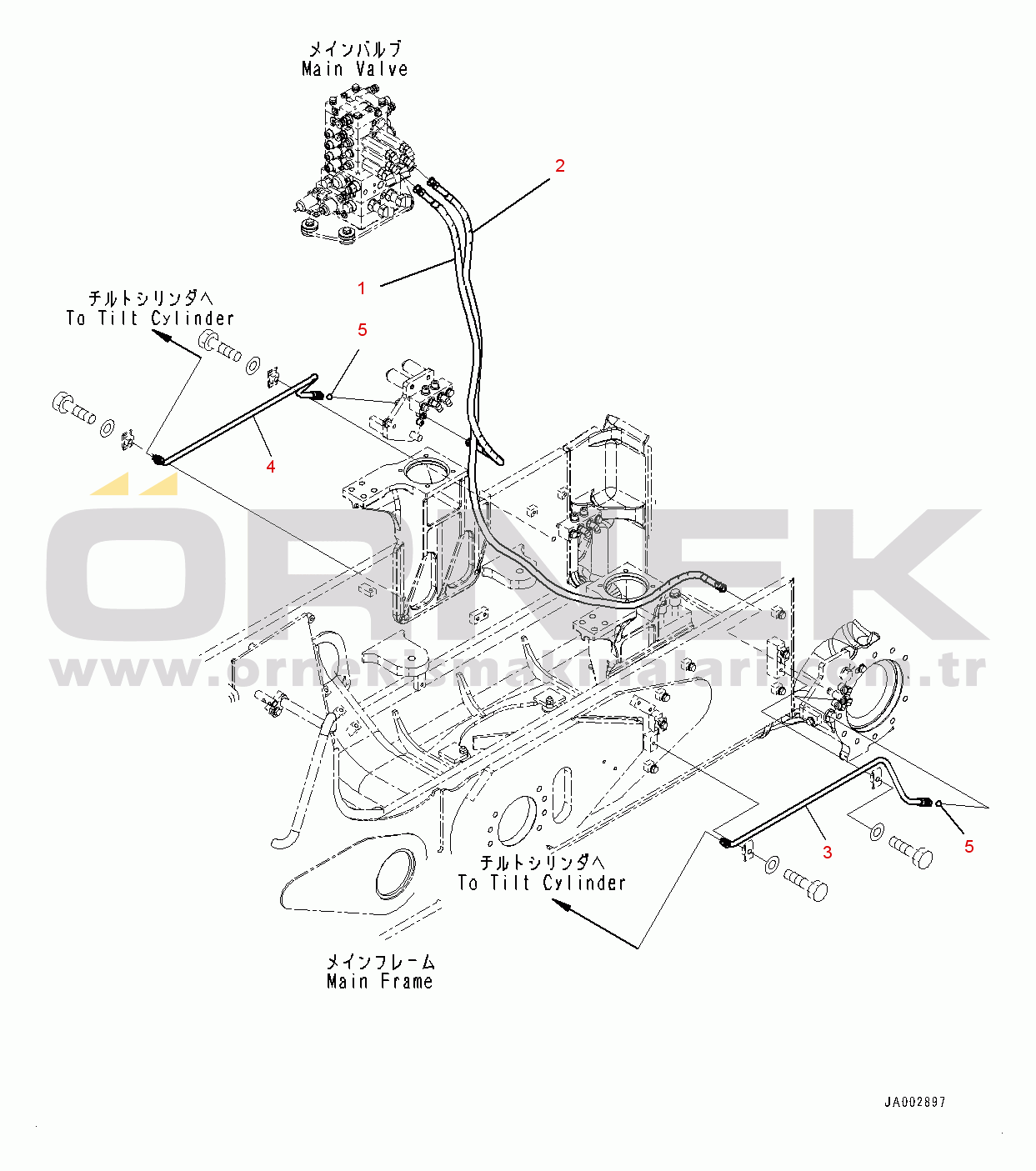 Komatsu D65PX-17 S/N 1001-UP Dozer Blade Tilt Piping, Piping (#1001-)