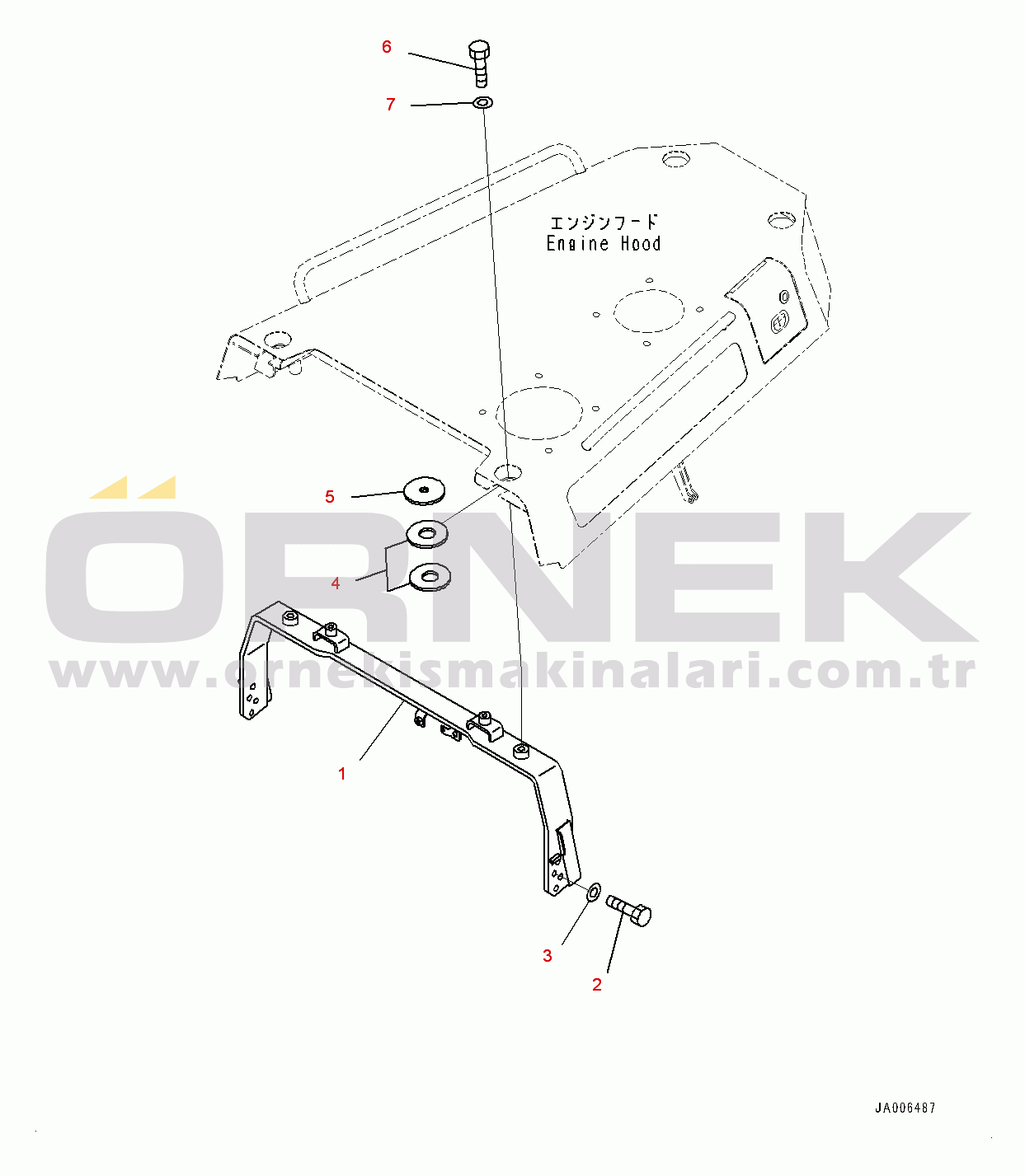 Komatsu D65PX-17 S/N 1001-UP Front Guard, Hood Support, Front Side (#1001-)