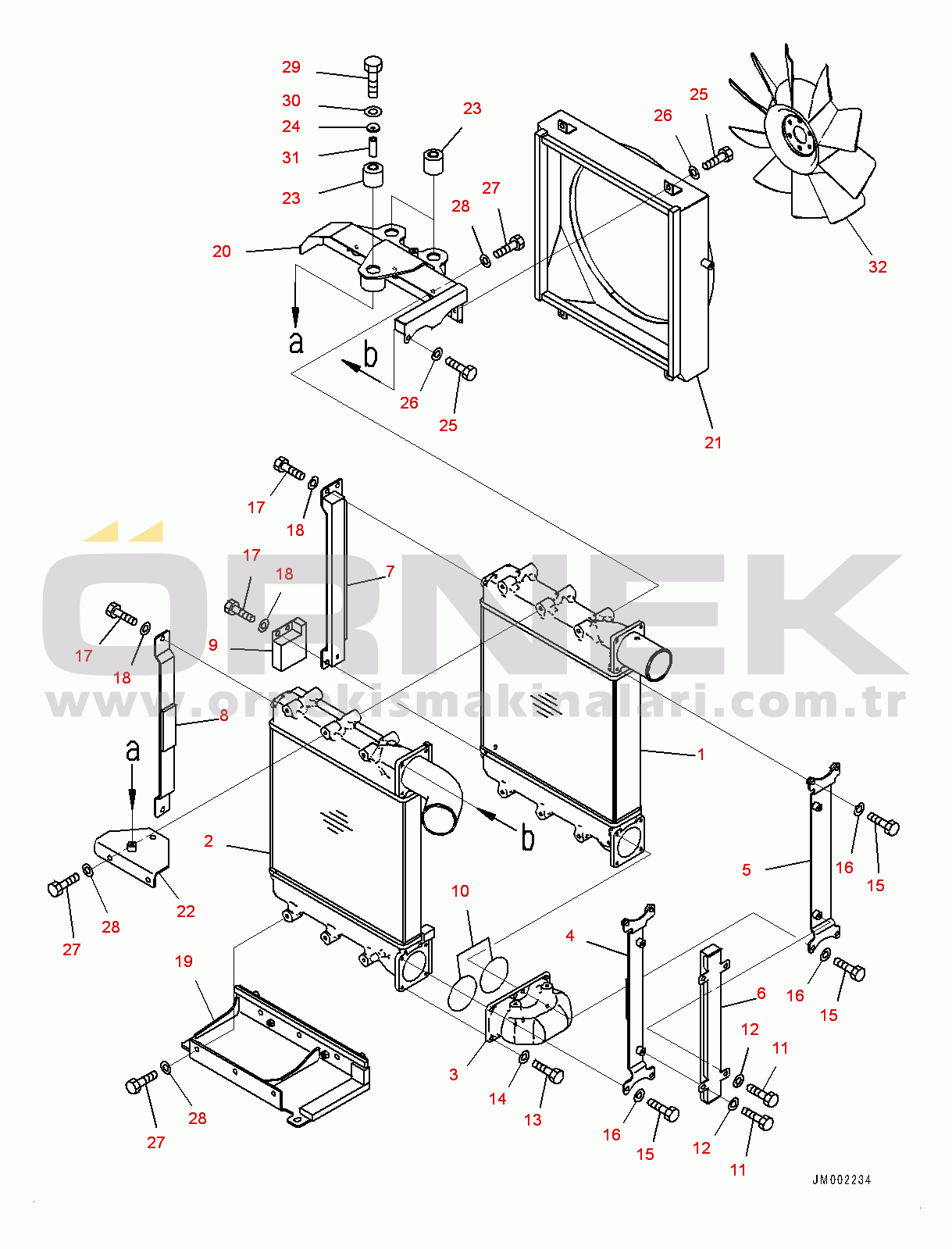 Komatsu HM300-3 S/N 3001-UP Aftercooler, Aftercooler and Fan (#3203-)