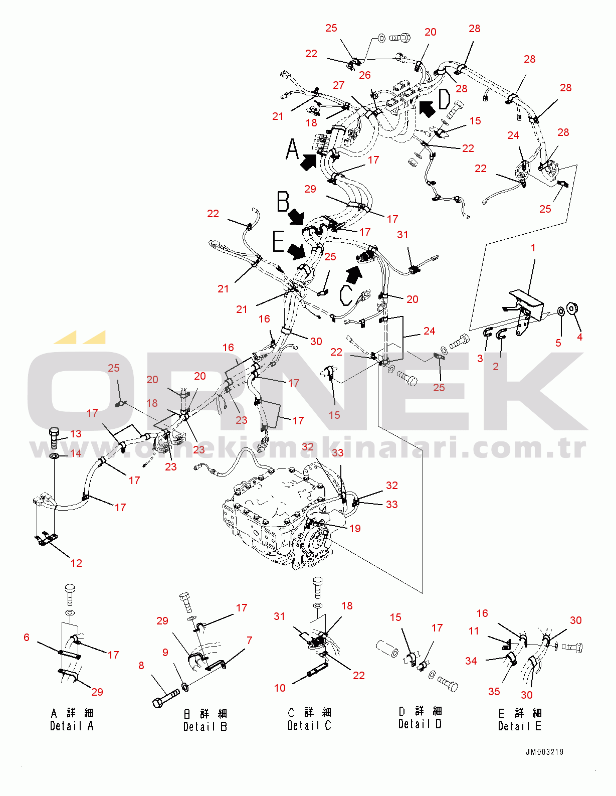 Komatsu HM300-3 S/N 3001-UP Front Wiring Harness, Mounting, L.H. (1/2) (#3003-)