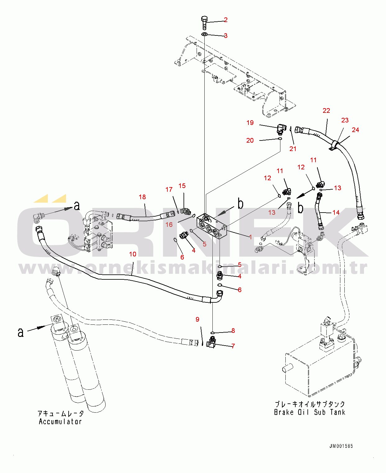 Komatsu HM300-3 S/N 3001-UP Front Brake Oil Piping, Block (#3001-)