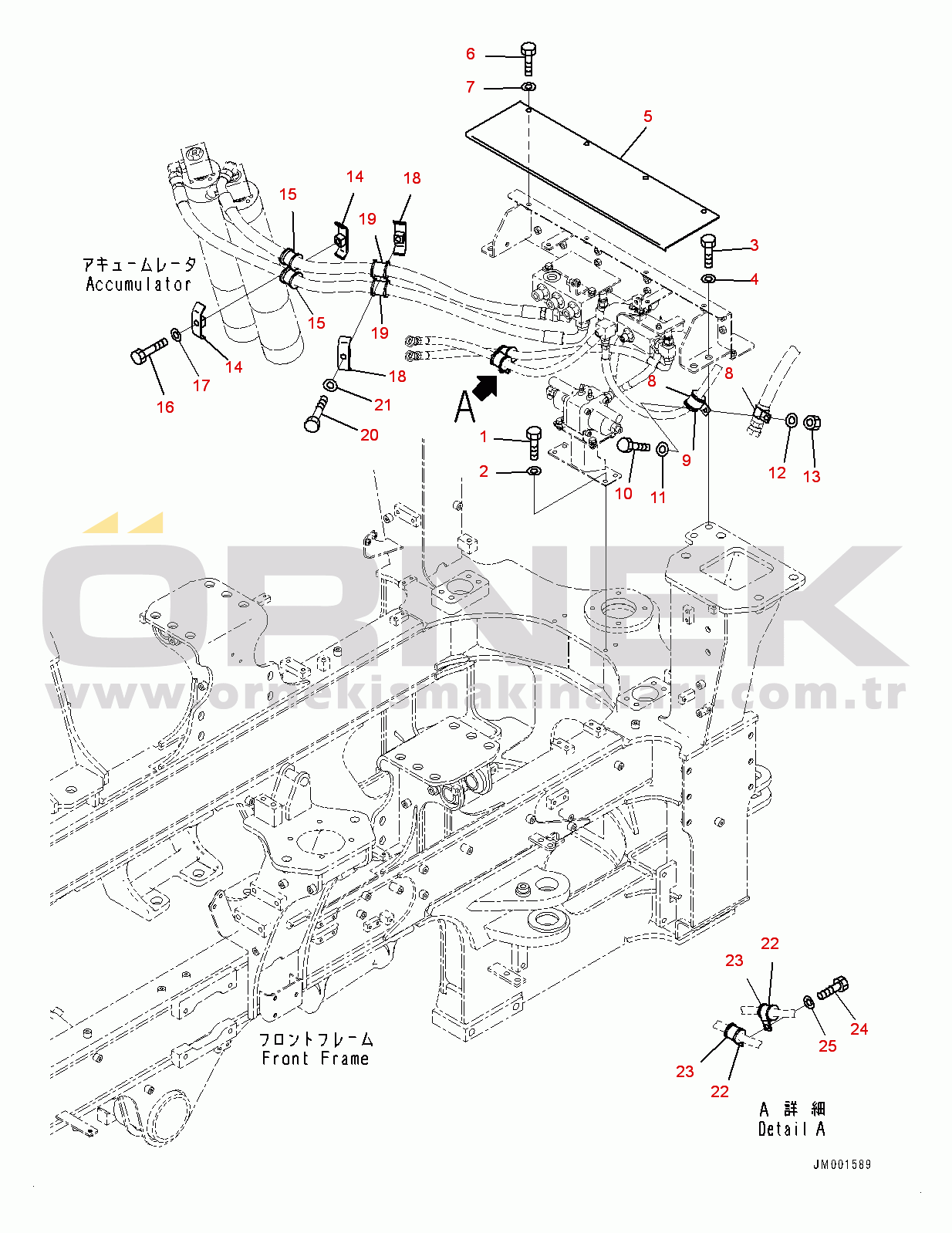 Komatsu HM300-3 S/N 3001-UP Front Brake Oil Piping, Mounting Parts (1/2) (#3001-)
