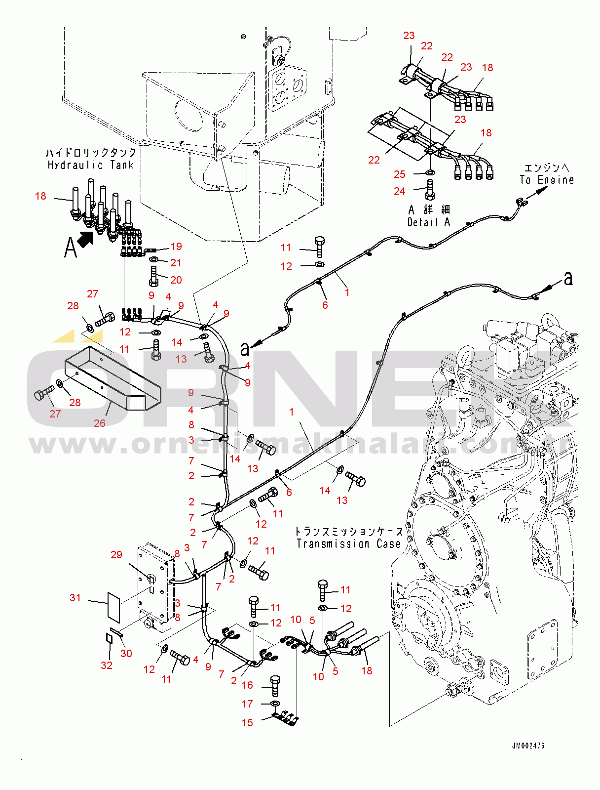 Komatsu WA1200-6 S/N 60001-UP (Chassis only) Rear Electric Wiring Harness, Heater Wiring Harness (2/2) (#60003-)