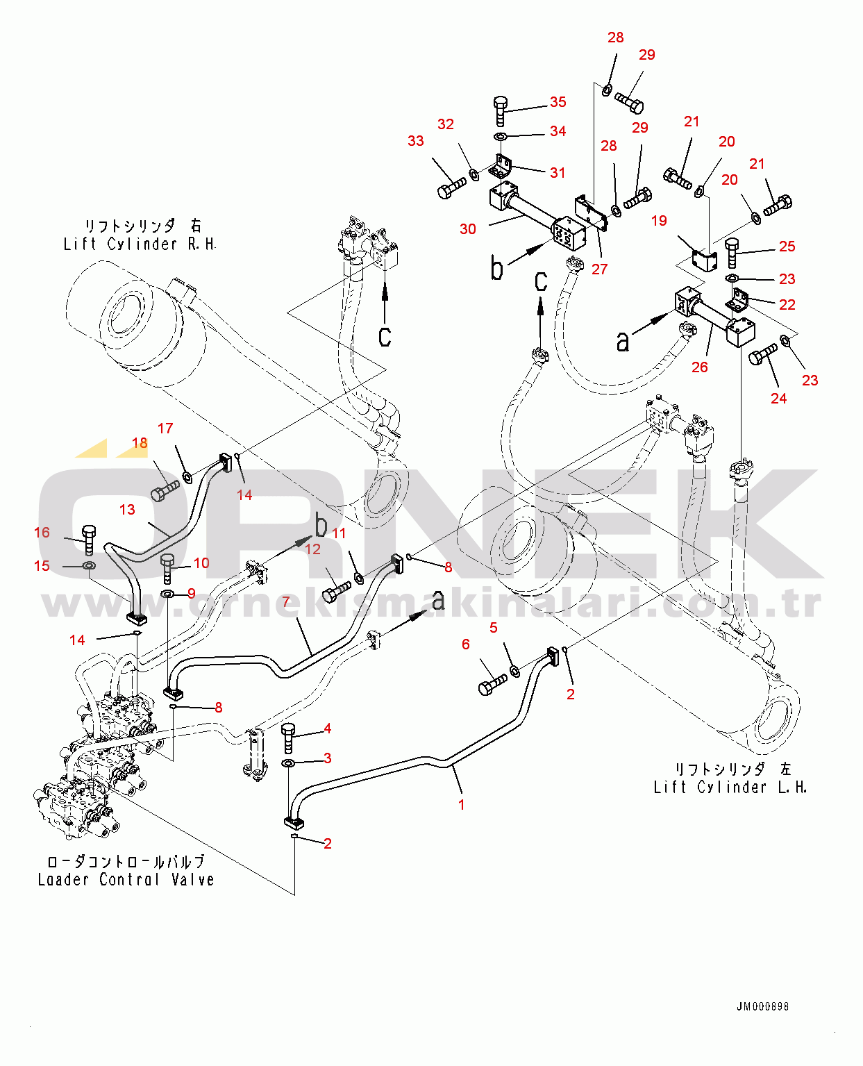 Komatsu WA1200-6 S/N 60001-UP (Chassis only) Hydraulic Piping, Lift Cylinder Bottom Piping (1/2) (#60001-)