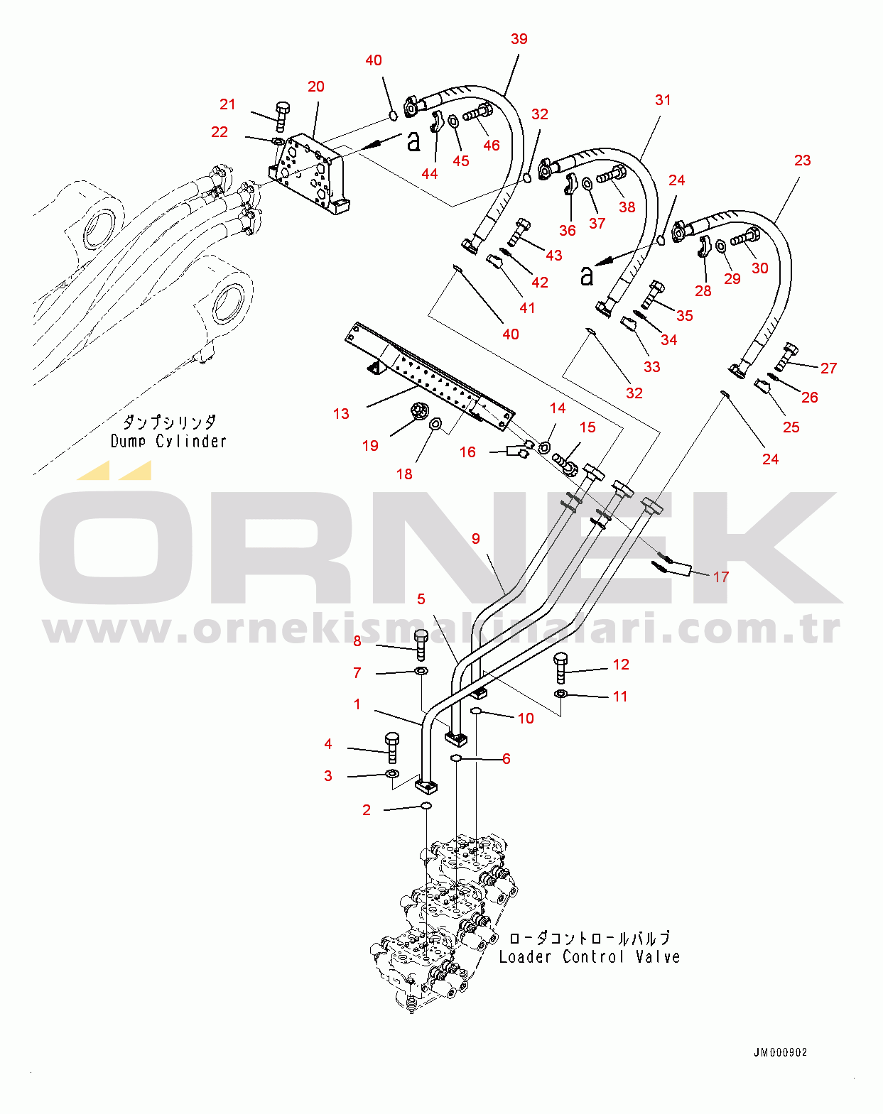 Komatsu WA1200-6 S/N 60001-UP (Chassis only) Hydraulic Piping, Dump Cylinder Bottom Piping (1/2) (#60001-)