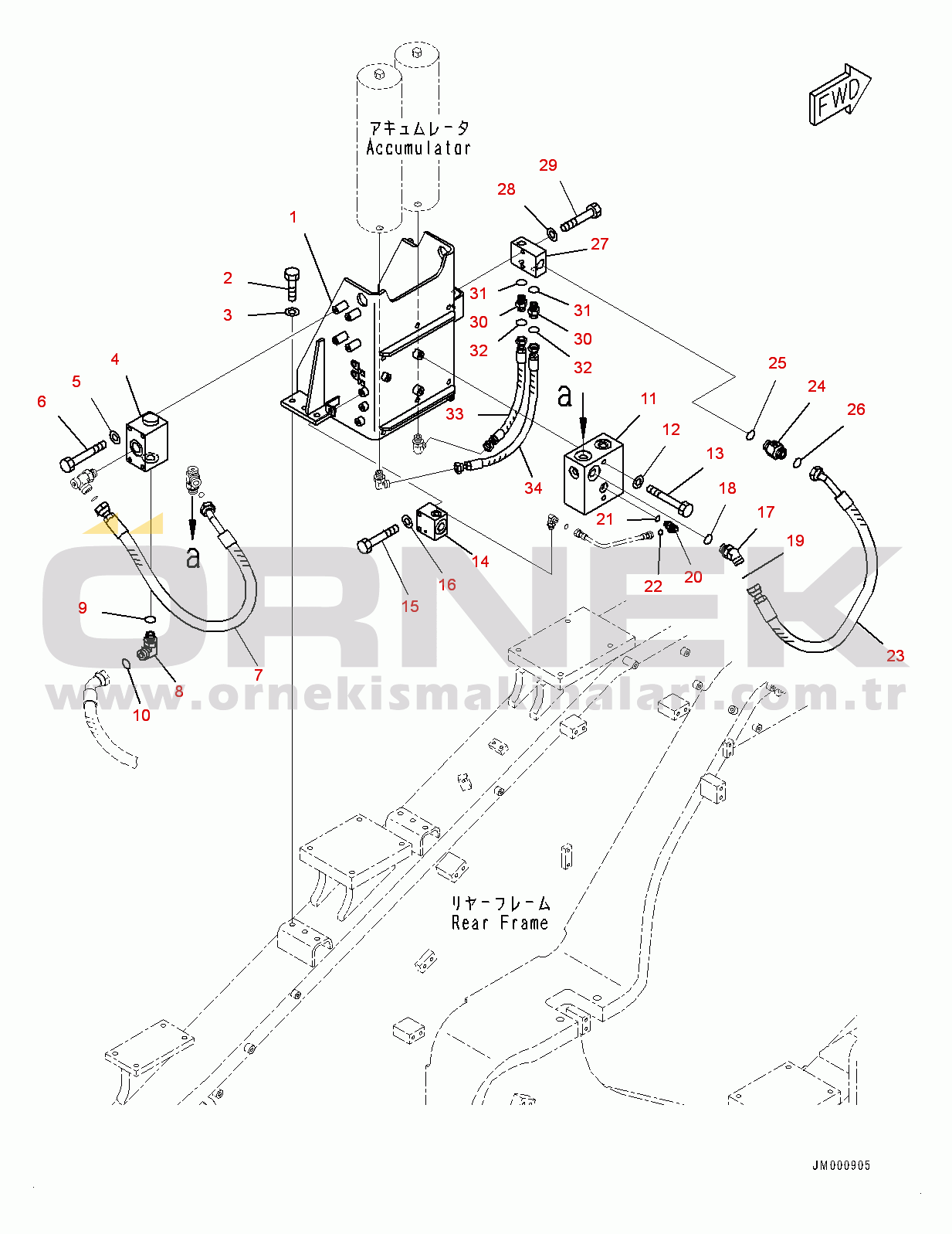 Komatsu WA1200-6 S/N 60001-UP (Chassis only) Hydraulic Piping, PPC Filter and Accumulator Piping (1/2) (#60001-)
