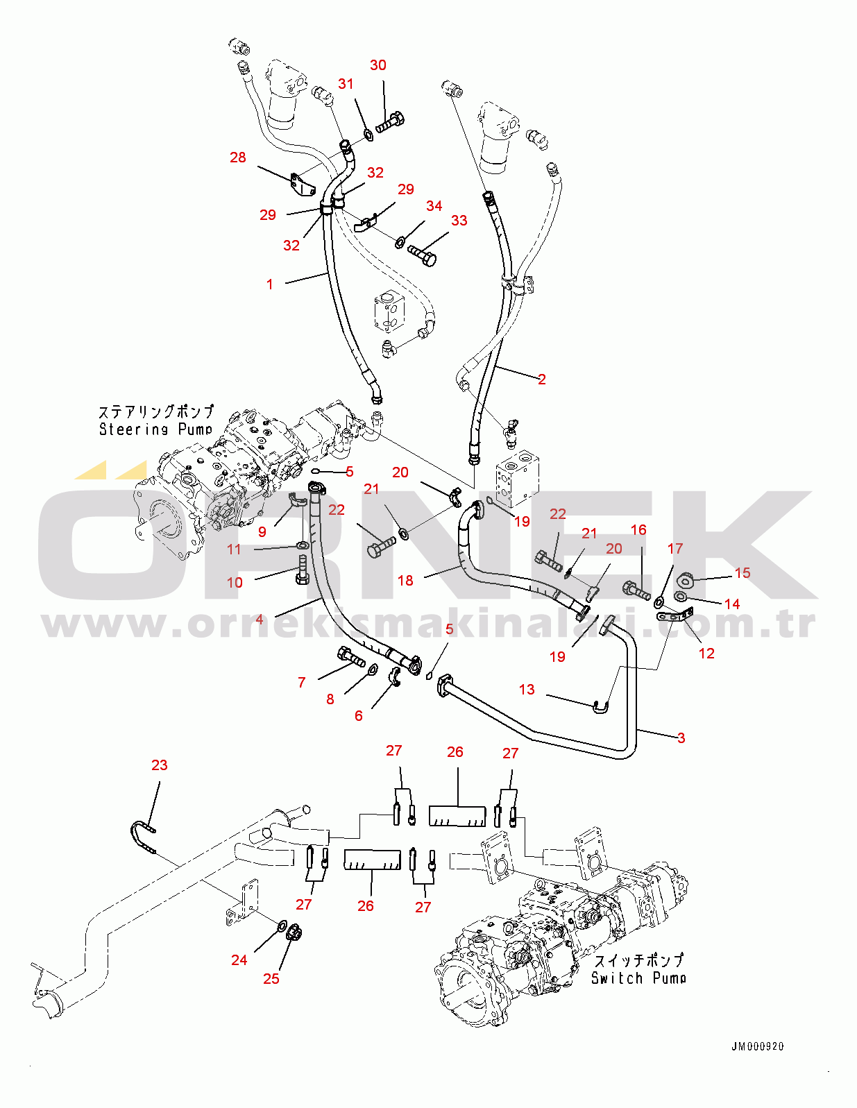 Komatsu WA1200-6 S/N 60001-UP (Chassis only) Hydraulic Piping, PPC Suction and Drain Piping (2/2) (#60001-)