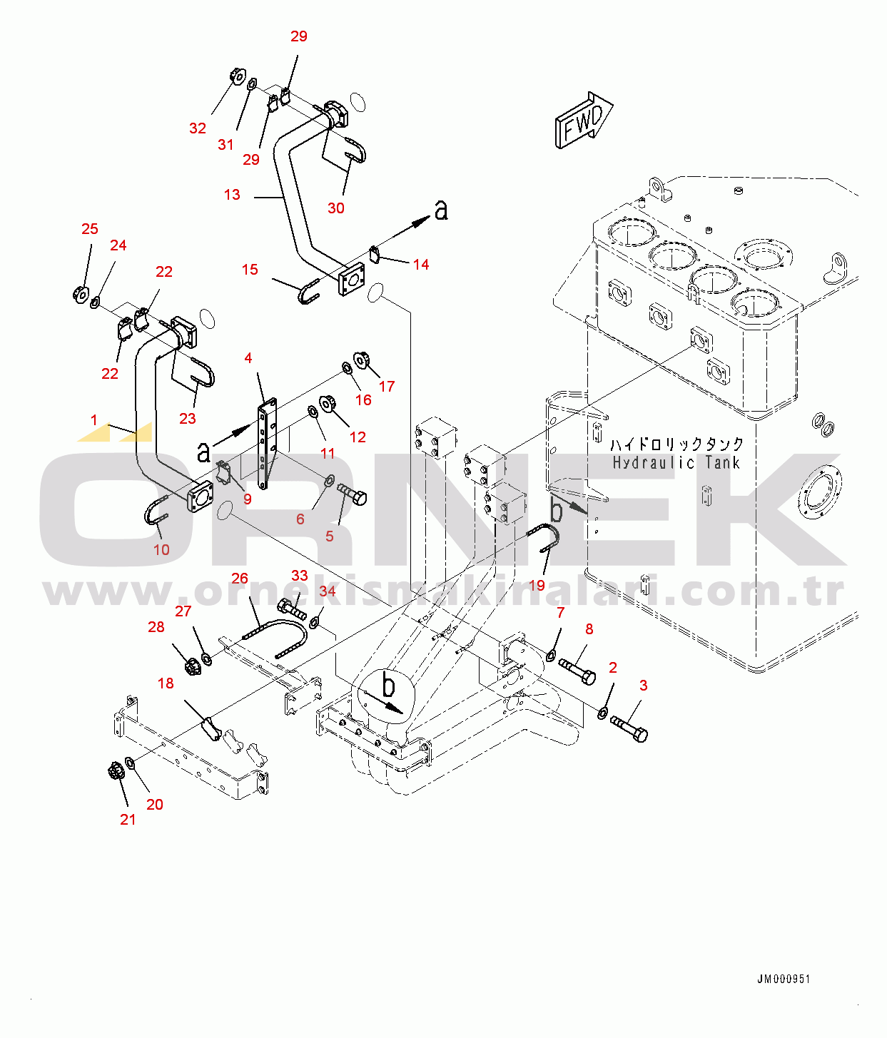 Komatsu WA1200-6 S/N 60001-UP (Chassis only) Hydraulic Piping, Control Valve Return Piping, Rear (2/2) (#60001-)