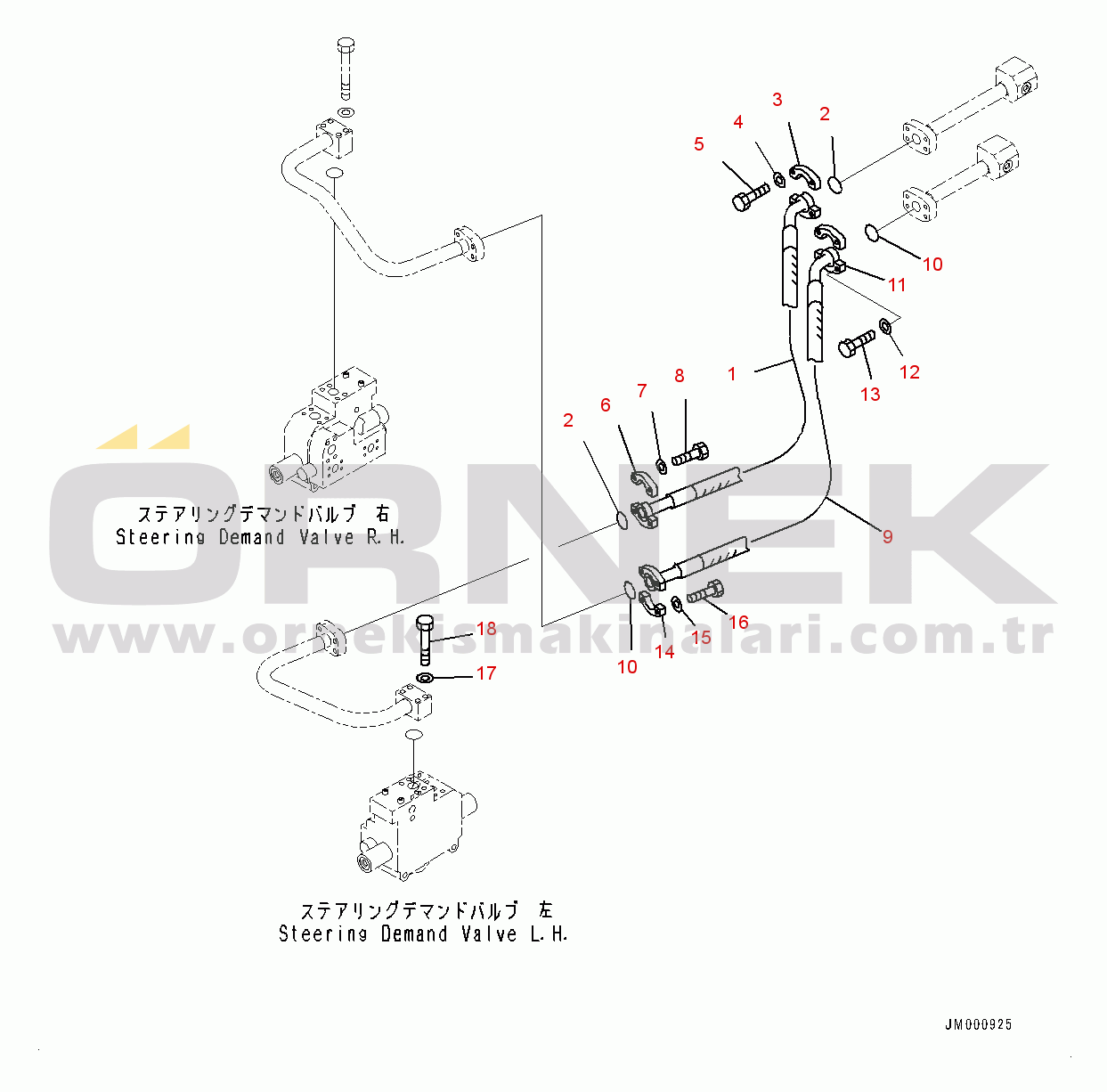 Komatsu WA1200-6 S/N 60001-UP (Chassis only) Steering Hydraulic Piping, Steering Demand Valve Piping (2/5) (#60001-)