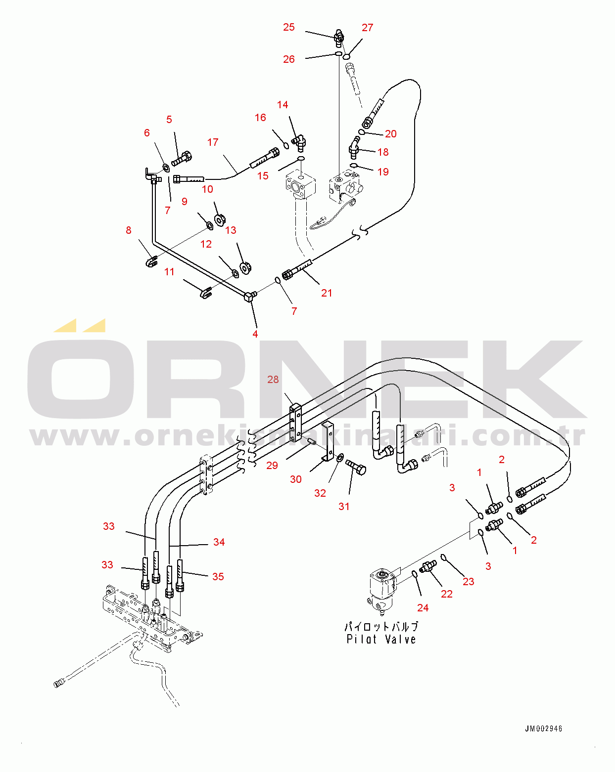 Komatsu WA1200-6 S/N 60001-UP (Chassis only) Steering Hydraulic Piping, Pilot Valve Control Piping (2/3) (#60001-60007)