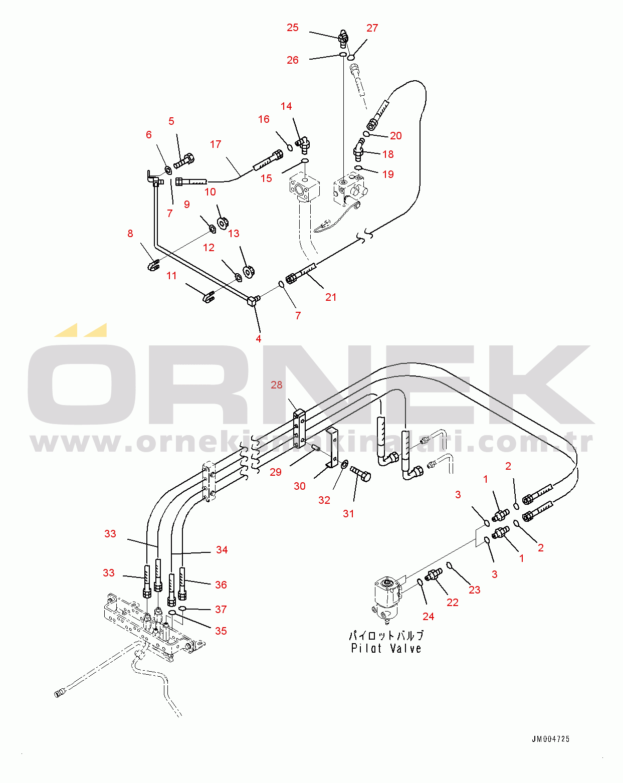 Komatsu WA1200-6 S/N 60001-UP (Chassis only) Steering Hydraulic Piping, Pilot Valve Control Piping (2/3) (#60008-)