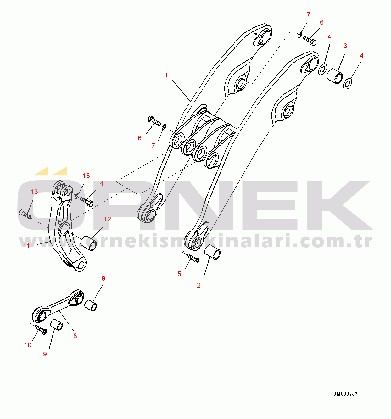 Komatsu WA1200-6 S/N 60001-UP (Chassis only) Boom and Bell Crank,  (#60001-60007)