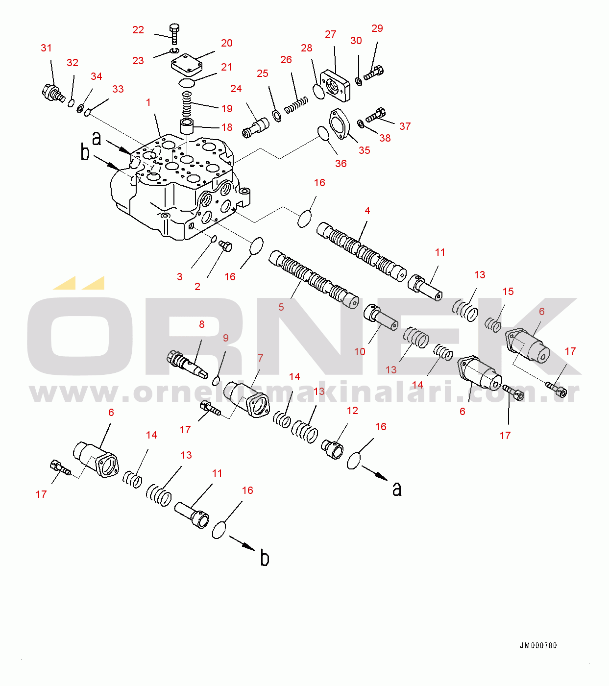 Komatsu WA1200-6 S/N 60004-UP (KAL Spec. (Chassis only)) Control Valve, Inner Parts, Control Valve (1/2) (#60001-)