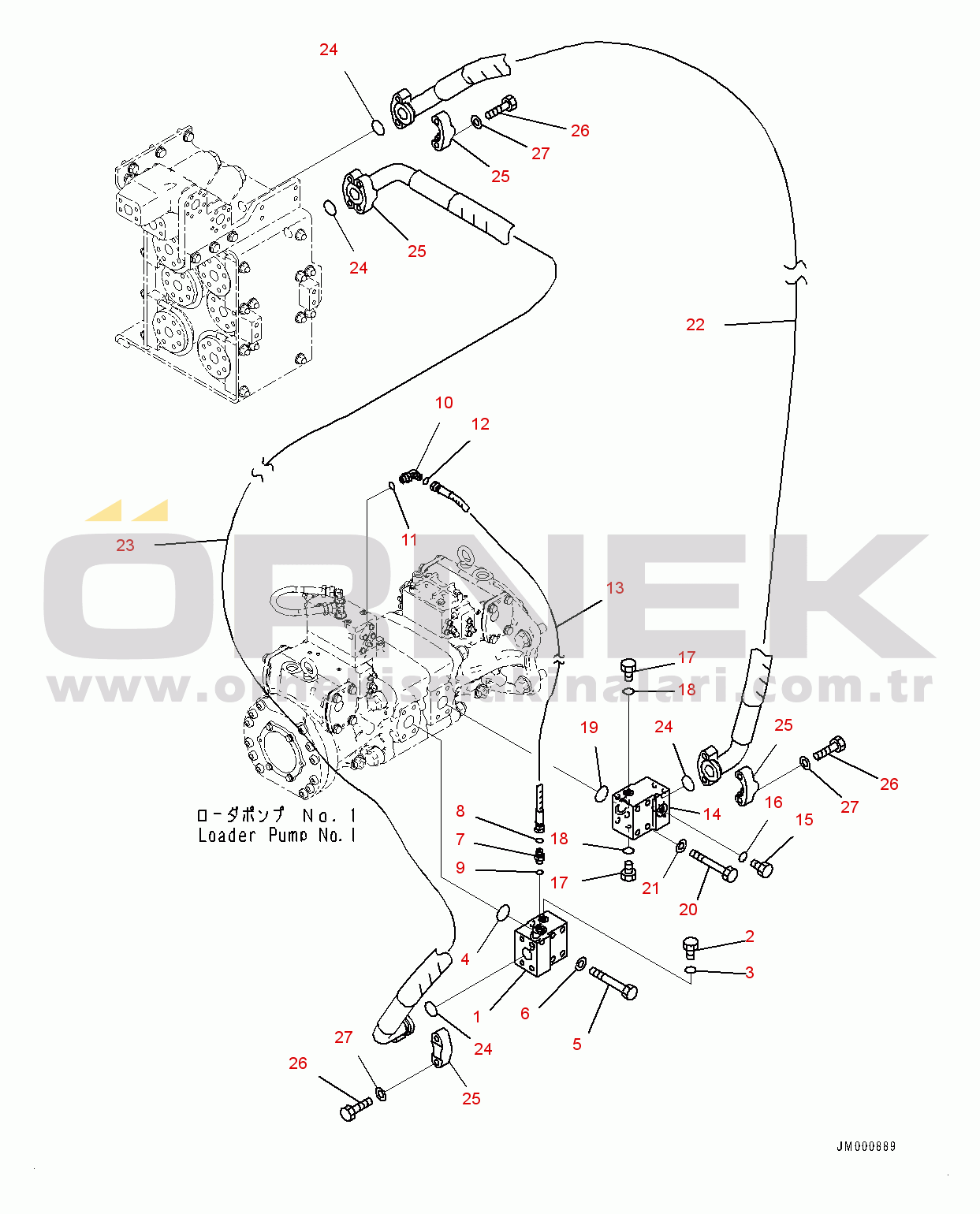 Komatsu WA1200-6 S/N 60004-UP (KAL Spec. (Chassis only)) Hydraulic Piping, Rear Loader Pump Piping (1/4) (#60004-)