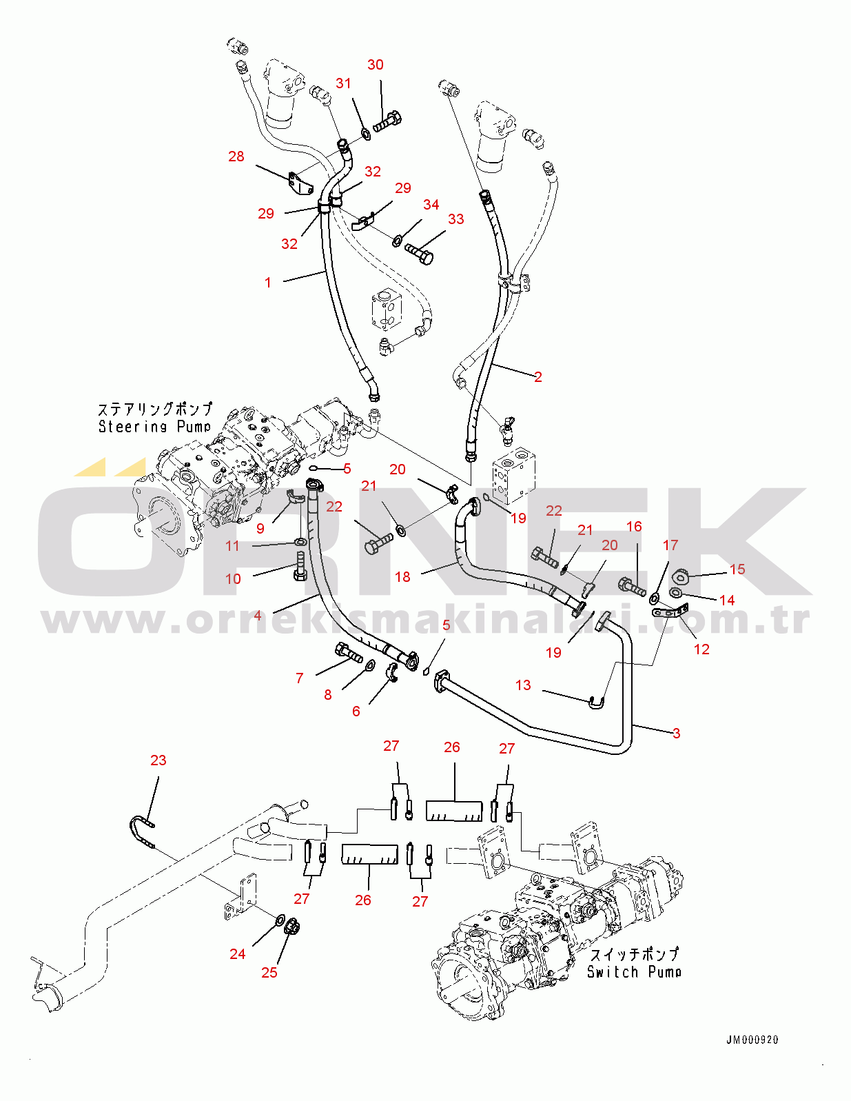 Komatsu WA1200-6 S/N 60004-UP (KAL Spec. (Chassis only)) Hydraulic Piping, PPC Suction and Drain Piping (2/2) (#60004-)