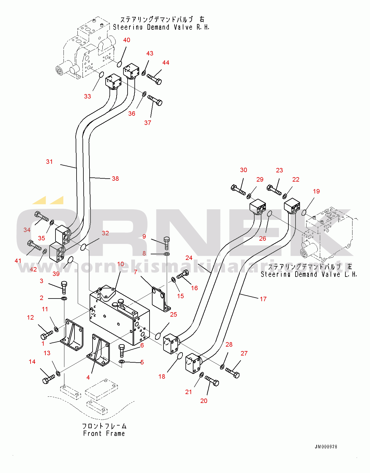 Komatsu WA1200-6 S/N 60004-UP (KAL Spec. (Chassis only)) Steering Hydraulic Piping, Steering Cylinder Piping (1/3) (#60001-)