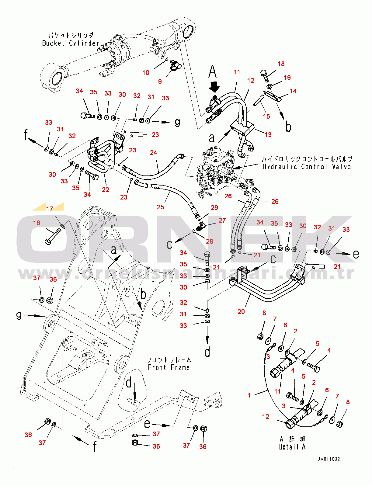 Komatsu WA320-7 S/N 80001-UP Hydraulic Oil Piping, Bucket Cylinder Piping (#80001-)