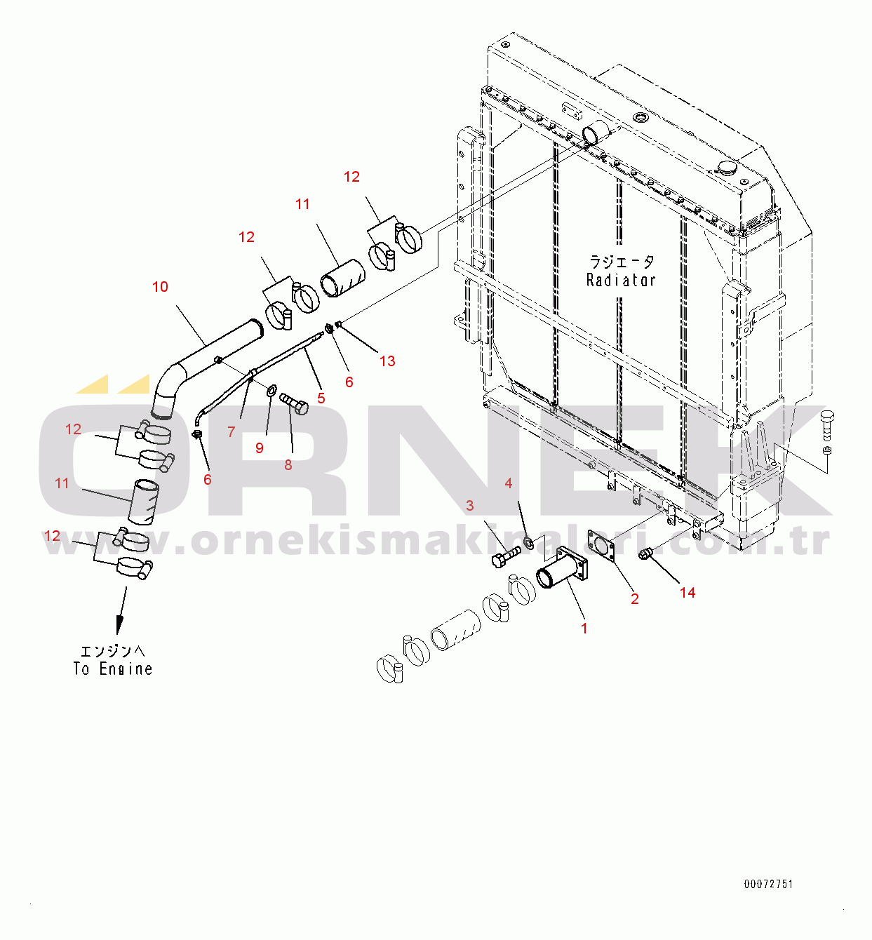 Komatsu WA600-6 S/N 61052-UP (For KAL) Radiator, Engine Piping (#61052-)