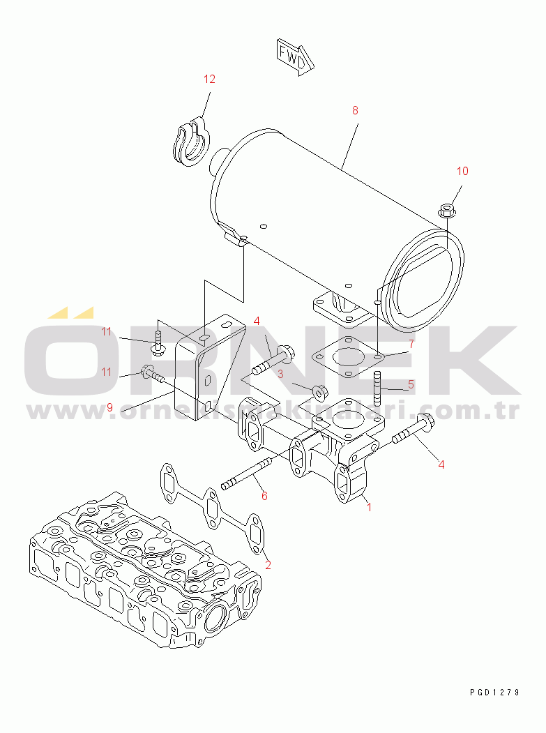 Komatsu 3D74E-3C S/N 01327-UP EXHAUST MANIFOLD AND MUFFLER