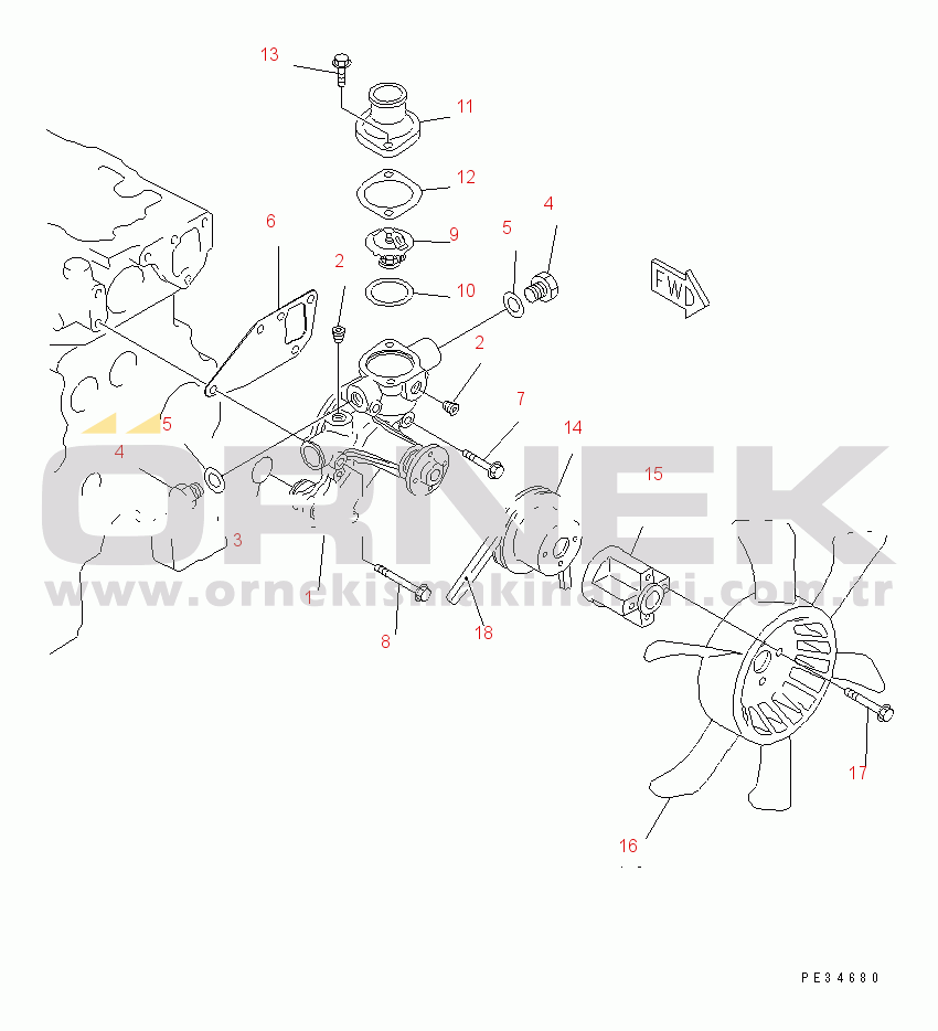 Komatsu 3D78AE-3A S/N 00715-UP WATER PUMP AND COOLING FAN(#00119-)