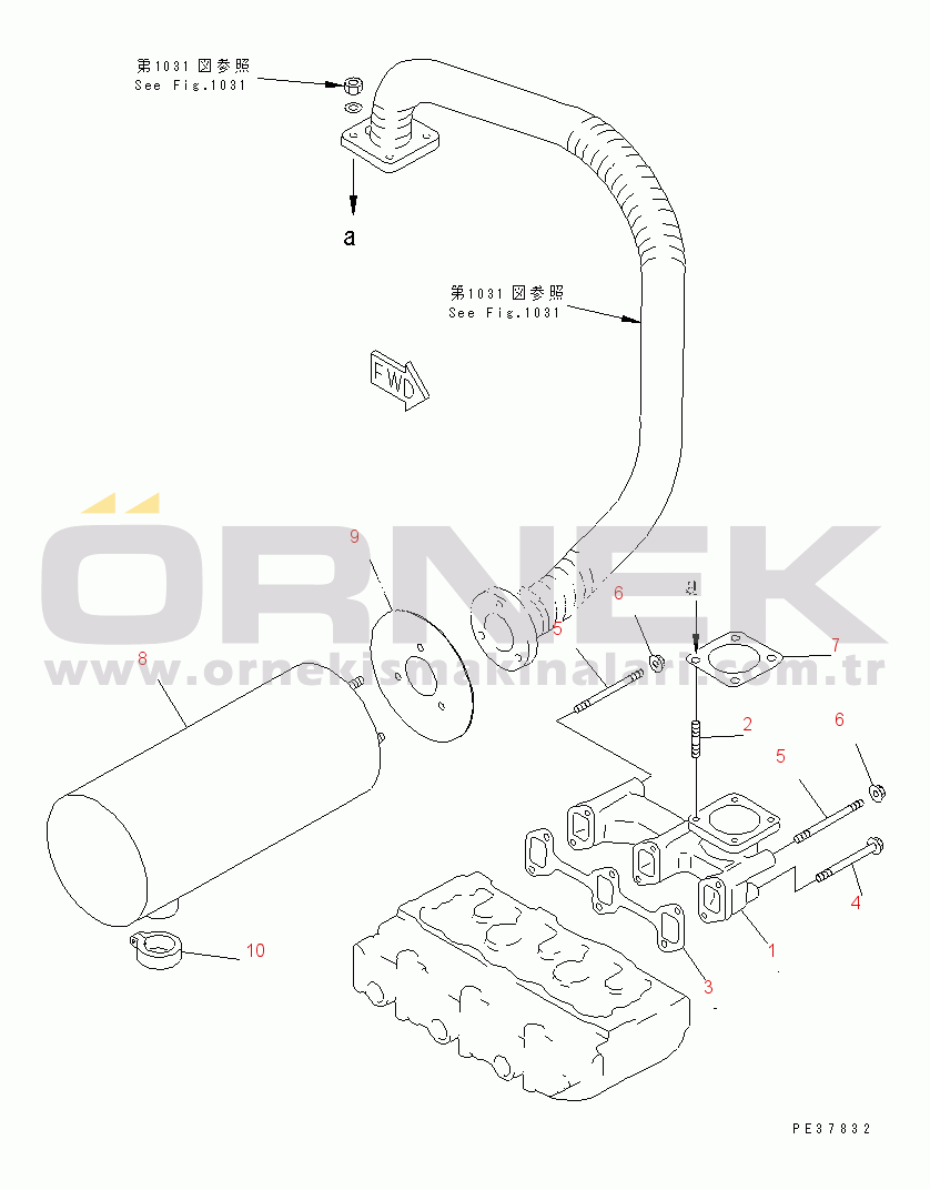 Komatsu 3D78N-1C S/N 00715-UP EXHAUST MANIFOLD AND MUFFLER