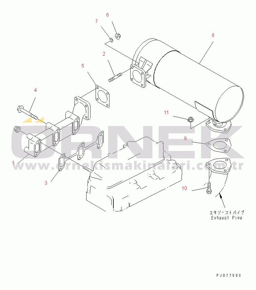 Komatsu 3D84-1GA-U S/N 25919-UP EXHAUST MANIFOLD AND MUFFLER