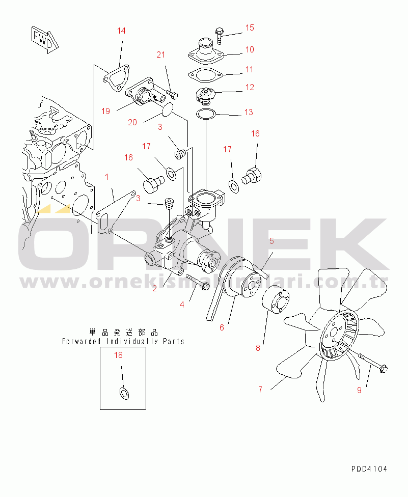 Komatsu 3D84E-3N S/N 05993-UP WATER PUMP AND COOLING FAN(#33945-)