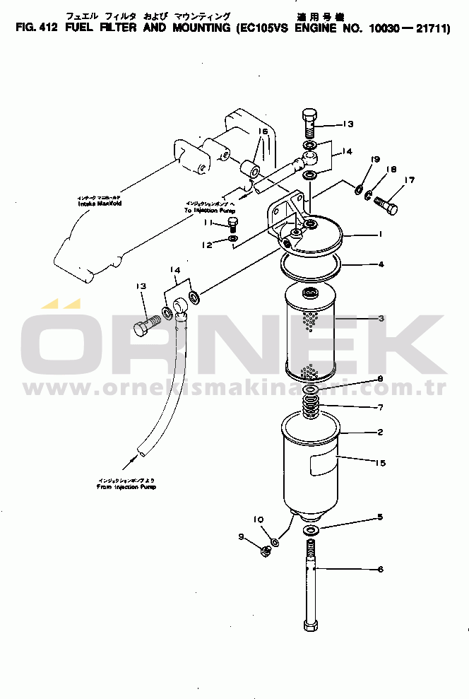 Komatsu 4D130-1G-VS S/N 10030-UP FUEL FILTER AND MOUNTING(#10030-21711)
