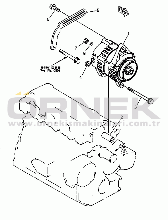 Komatsu 4D84-2GA S/N 04595-UP ALTERNATOR AND MOUNTING (40A)
