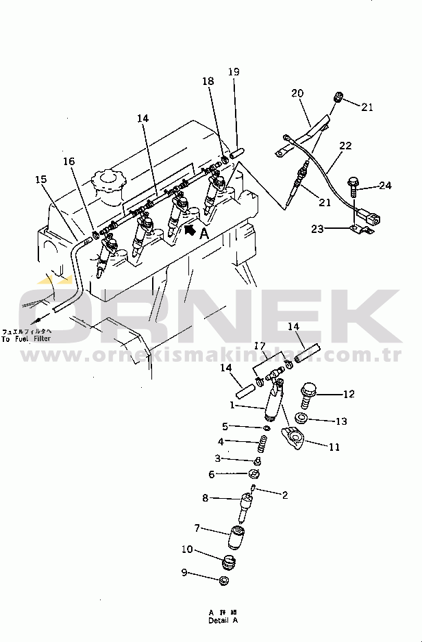 Komatsu 4D95L-1AA S/N 49965-UP FUEL NOZZLE AND SPILL PIPE