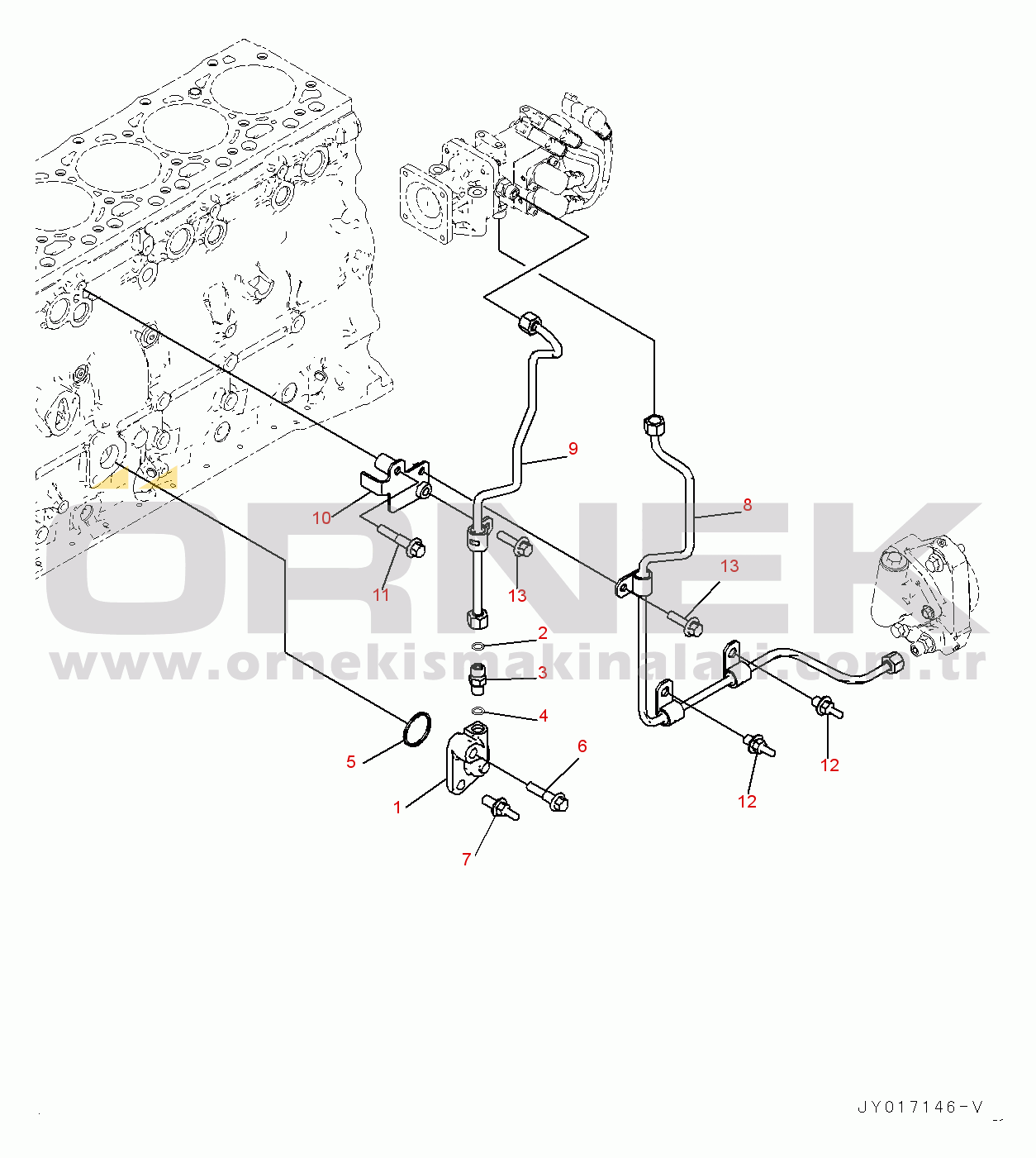 Komatsu SAA6D107E-2 S/N 26600164-UP (For PC210LC-10) Hydraulic Pump Piping