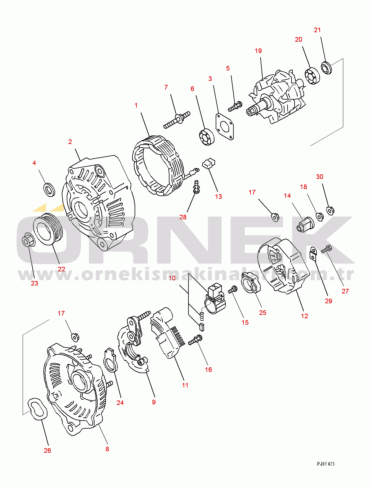 Komatsu SAA6D107E-2 S/N 26600164-UP (For PC210LC-10) Alternator, 35Amp