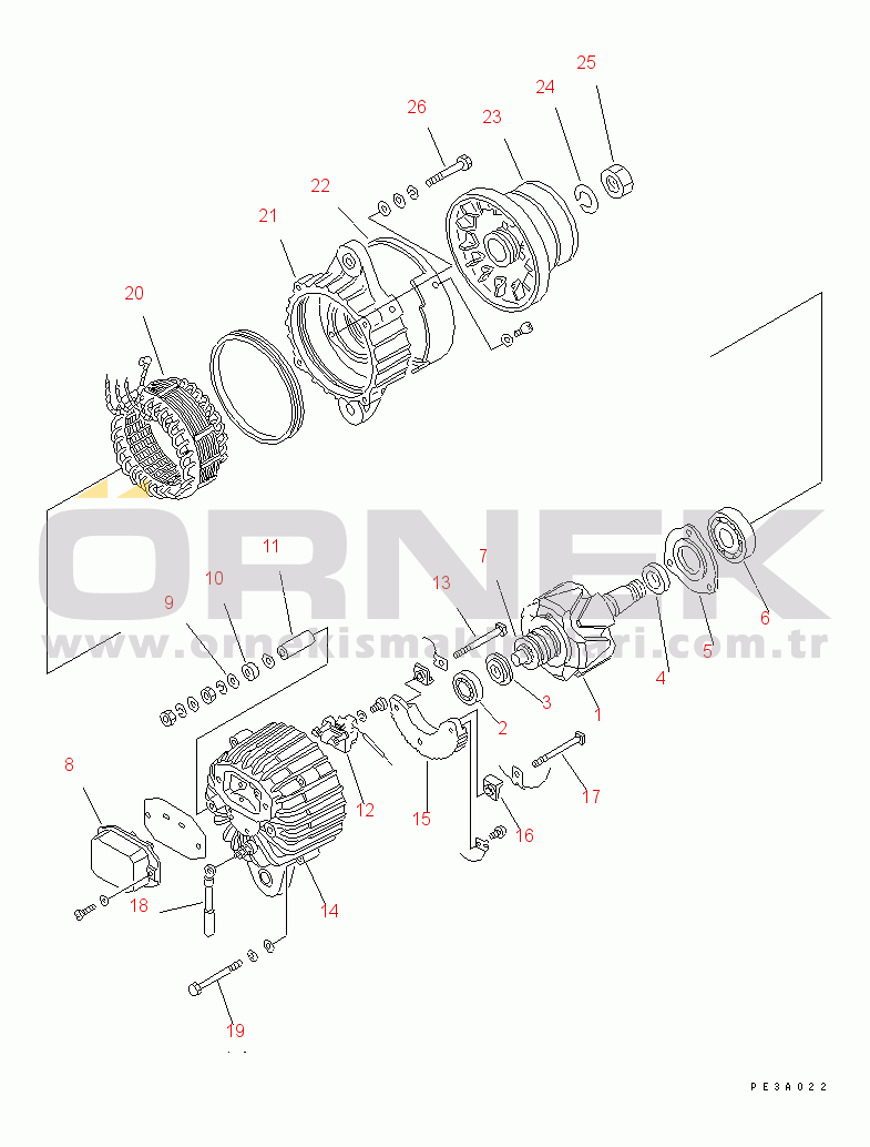 Komatsu 6D125-1EE S/N 21811-UP ALTERNATOR (13A)
