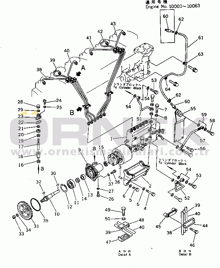 Komatsu 6D125-1G S/N 10001-UP FUEL INJECTION PUMP AND PIPING