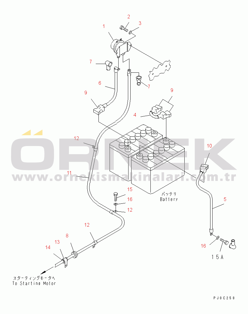 Komatsu D37PX-21 S/N 5001-5499 (For North America) BATTERY WIRING