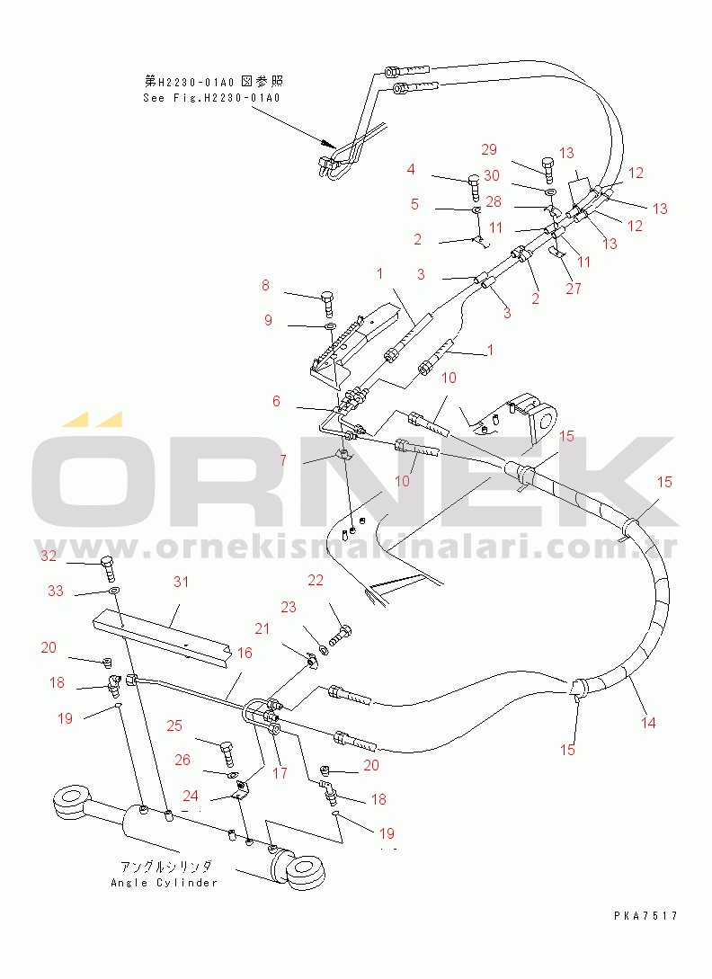 Komatsu D41E-6 S/N B20001-B30000 DOZER OIL LINE (ANGLE CYLINDER LINE)