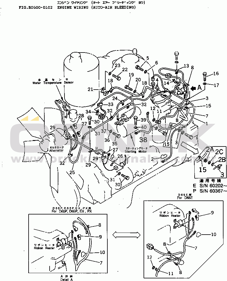 Komatsu D65E-12 S/N 60001-60941 ENGINE WIRING (AUTO-AIR BLEEDING)