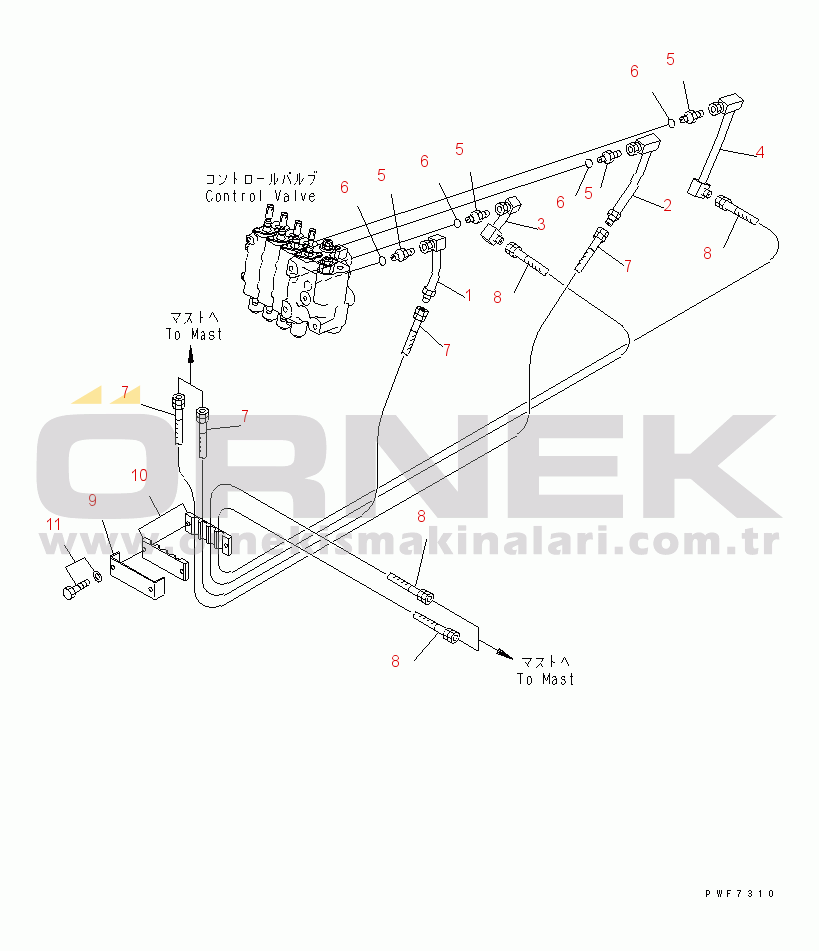 Komatsu FB15/18EX-11 S/N 807001-UP DASHBOARD PIPING (FOR 4-SPOOL CONTROL VALVE FFV MAST)