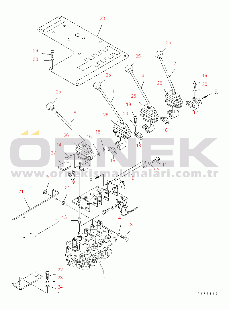 Komatsu FB15/18RJ-12 S/N 85001-UP 4-SPOOL CONTROL VALVE LEVER (LTAR¤LTRA PATTERN)