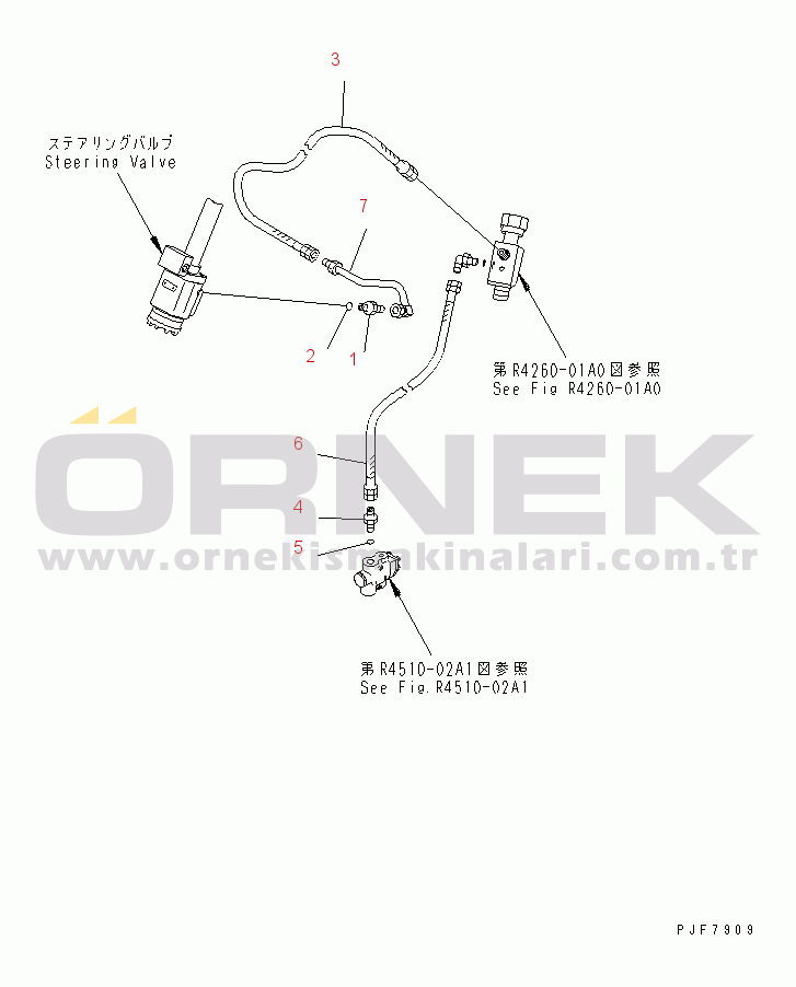 Komatsu FD100-7 S/N 6001-UP HYDRAULIC PIPING (STEERING VALVE OUT LINE) (HYDRAULIC POWER BRAKE)