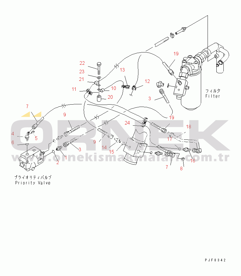 Komatsu FD100-7 S/N 6001-UP HYDRAULIC PIPING (STEERING VALVE OUT LINE) (WET BRAKE)