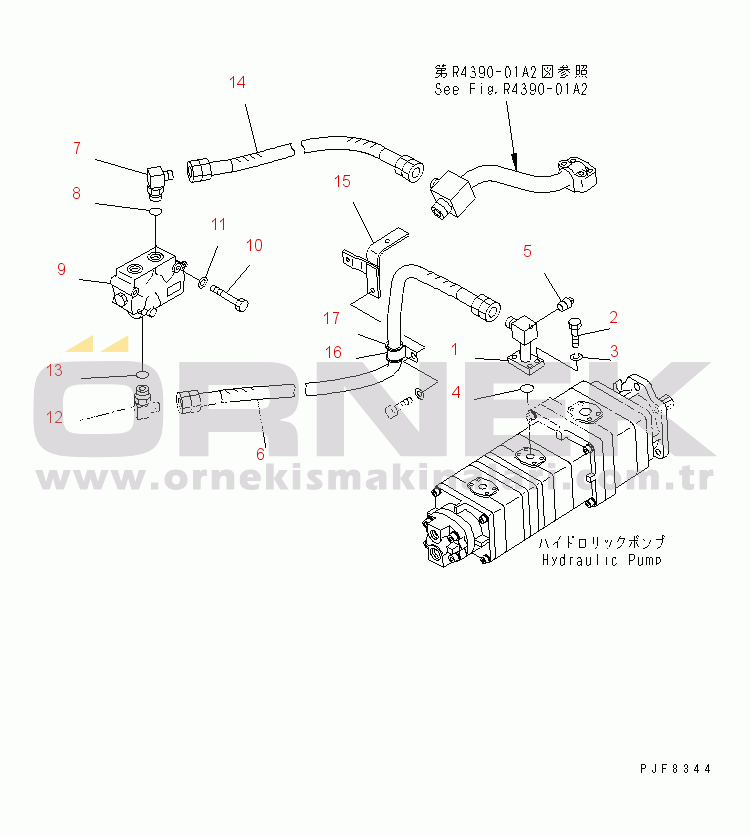 Komatsu FD100-7 S/N 6001-UP HYDRAULIC PIPING (HYDRAULIC PUMP TO FLOW DIVIDER VALVE TO STEERING VALVE) (WET BREAKE)