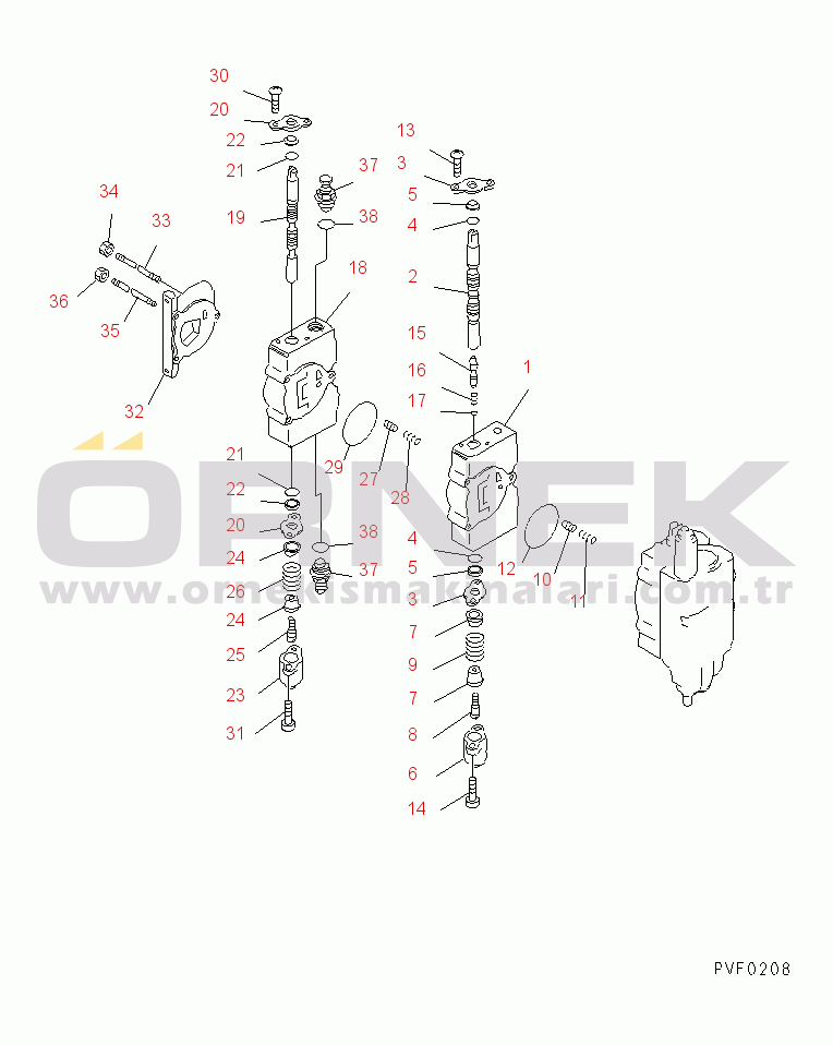 Komatsu FD20-25-14-EC S/N 550001-UP 3-SPOOL CONTROL VALVE (INNER PARTS) (2/2)