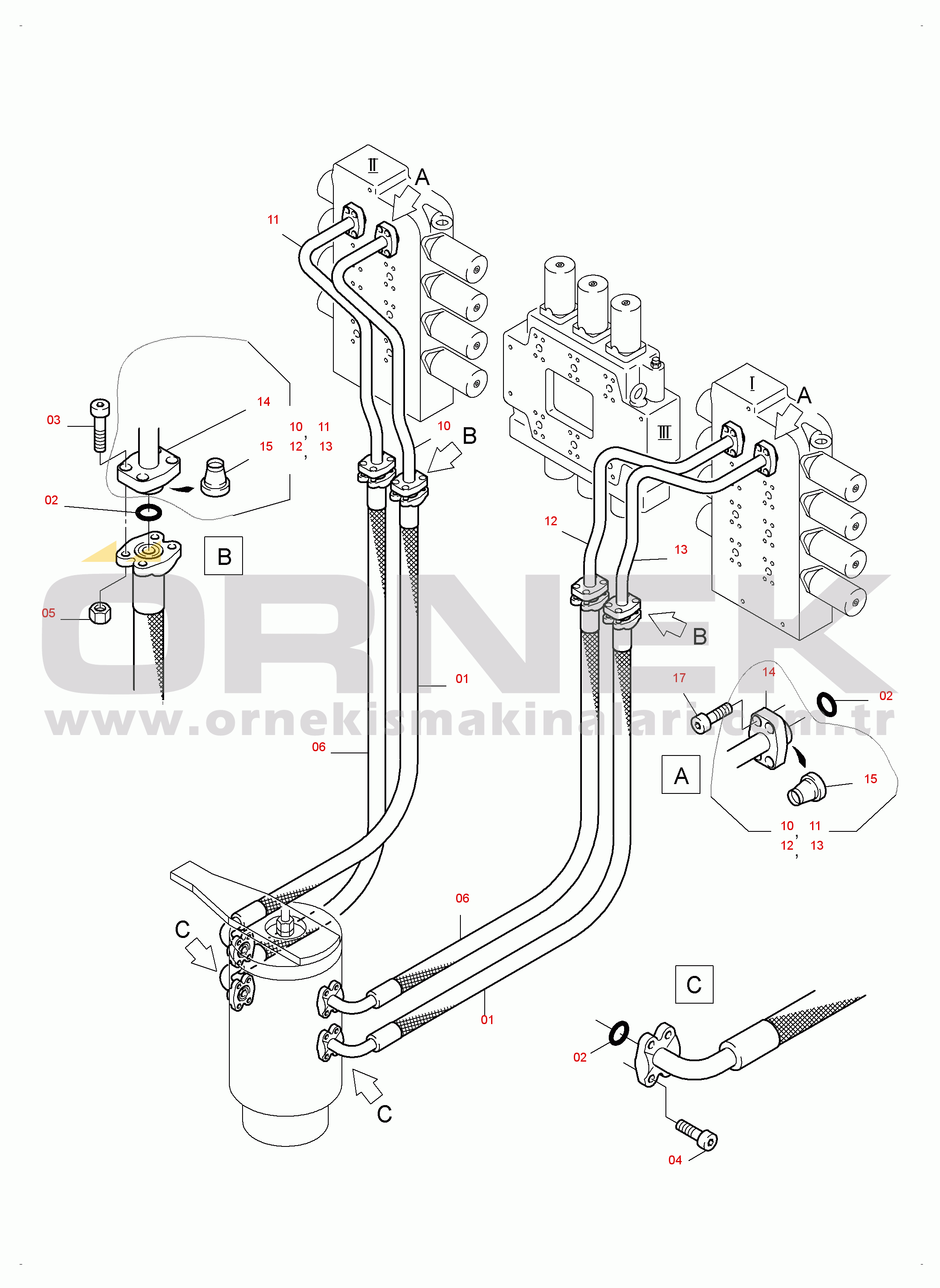 Komatsu PC3000-6 S/N 06271 Pressure Lines (P) Control Blocks - Rotary Joint