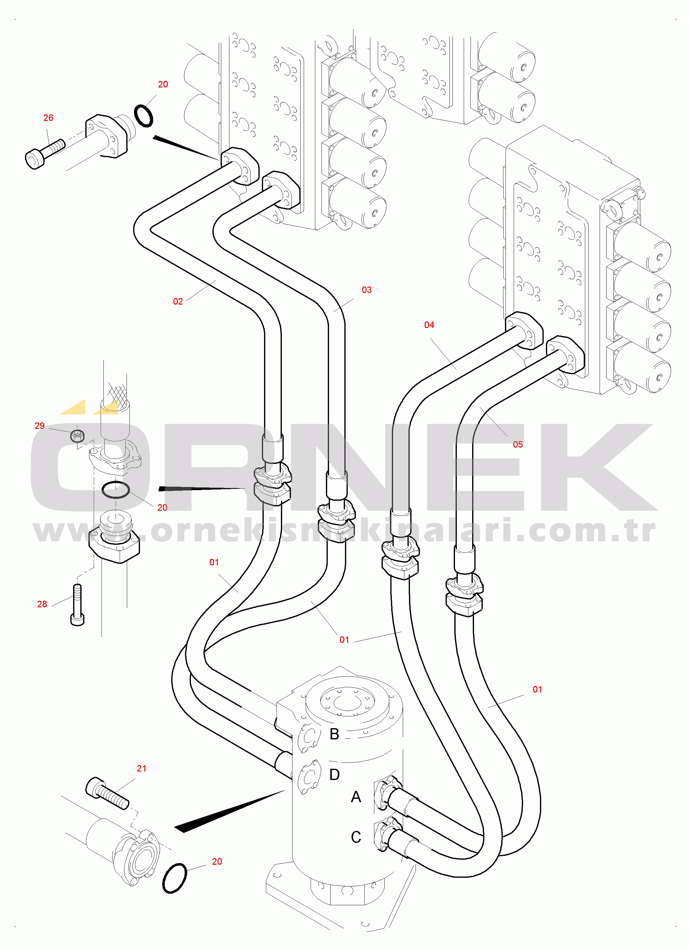 Komatsu PC5500-6E S/N 15119 Pipe and Hose assy, Control blocks - Rotary joint