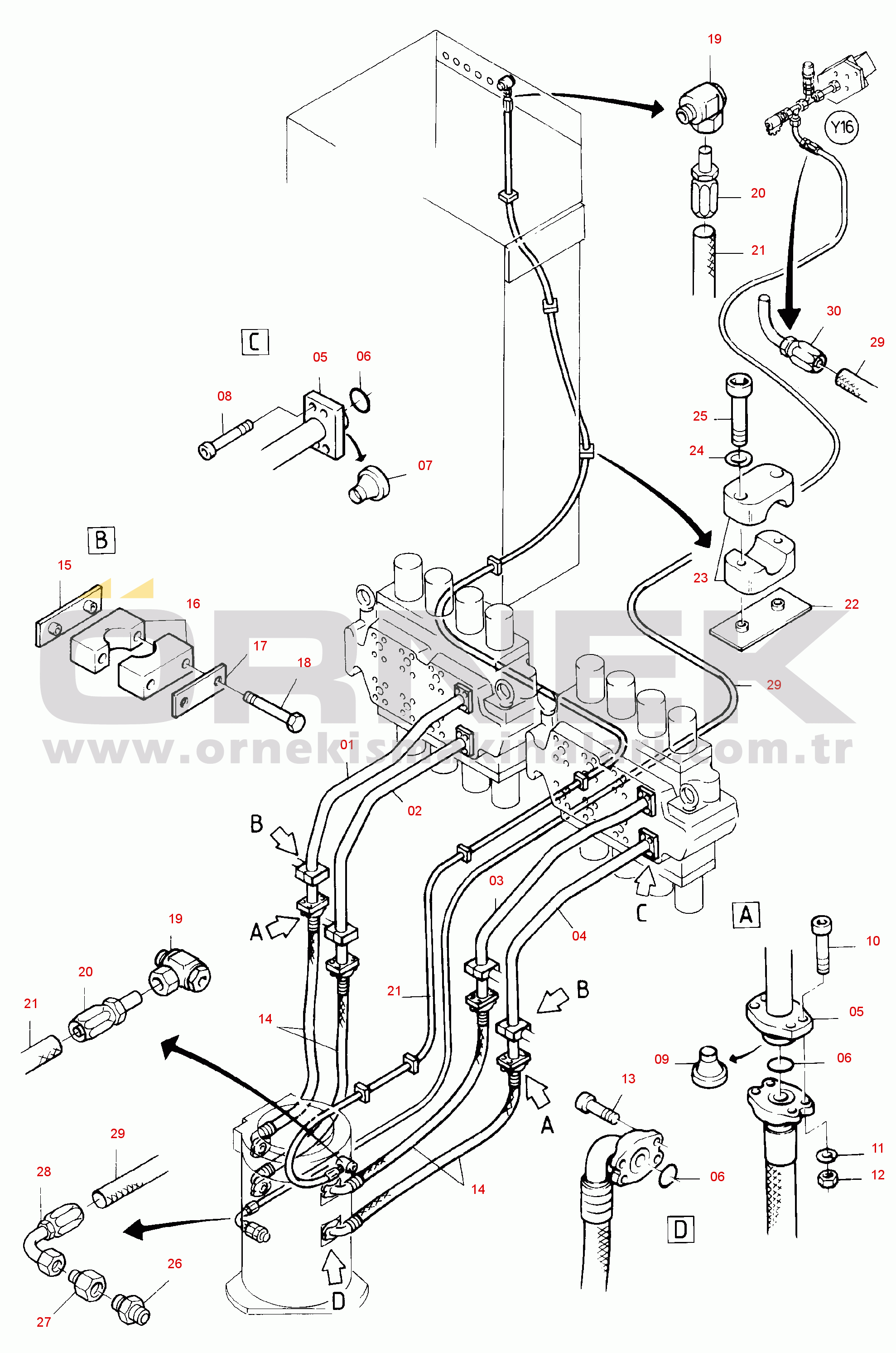 Komatsu H285S S/N 78097 Pressure Lines, Main Control Blocks - Rotary Joint