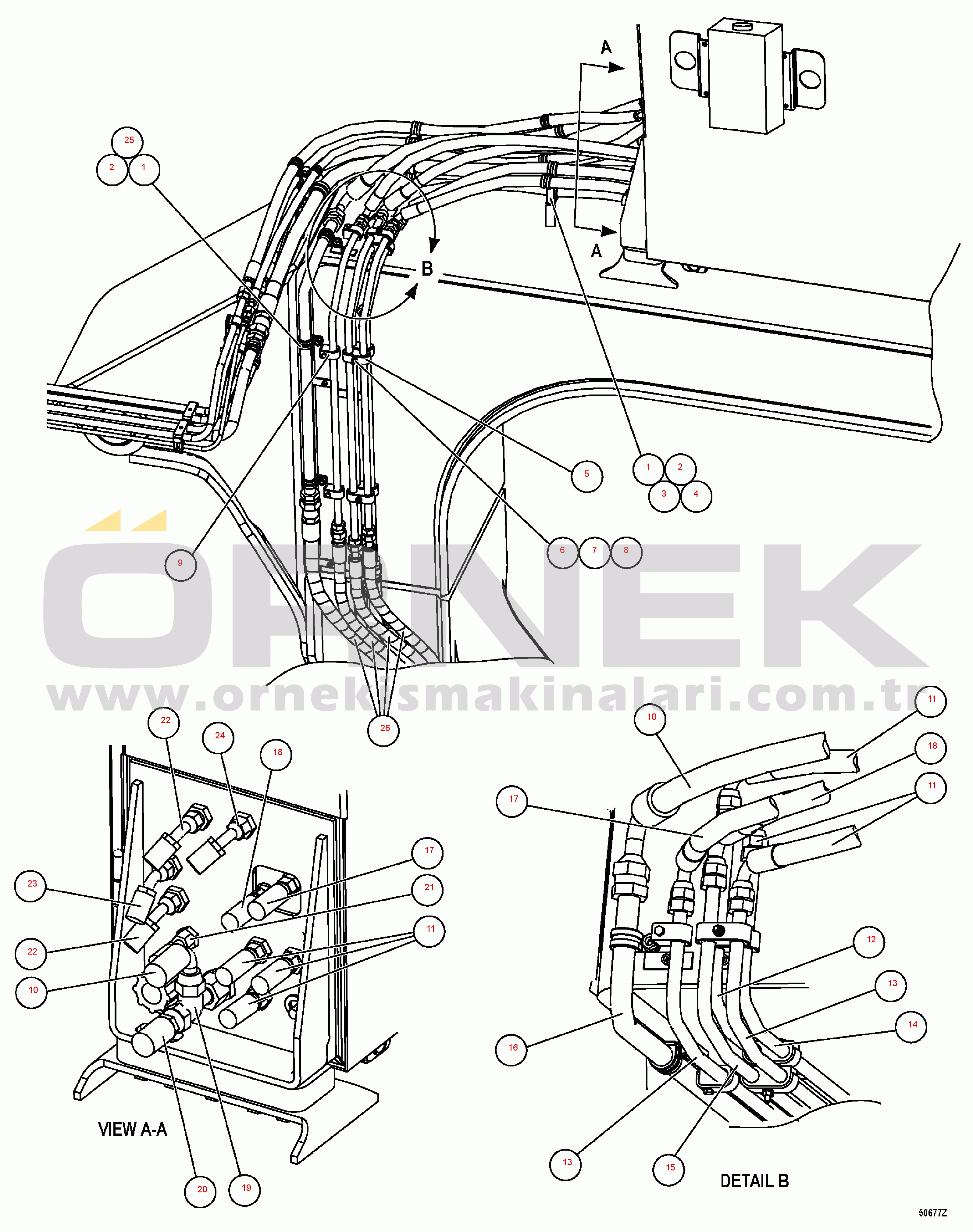 Komatsu HD1500-7 S/N 80001-80137 BRAKE PIPING - LH HOSE MOUNTING (1/2)(#80001-)